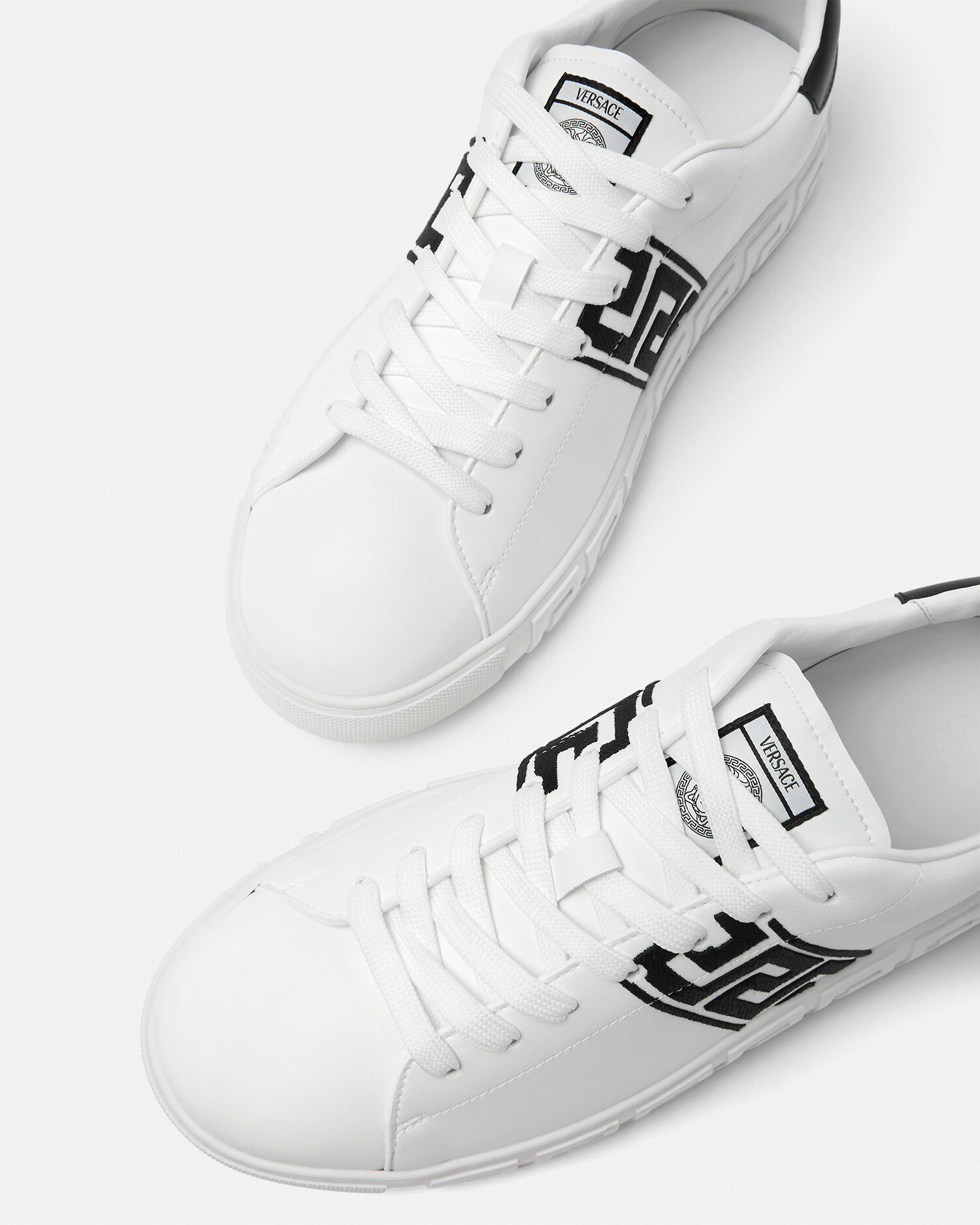 Greca Embroidered Nylon Sneakers Black,White | VERSACE US