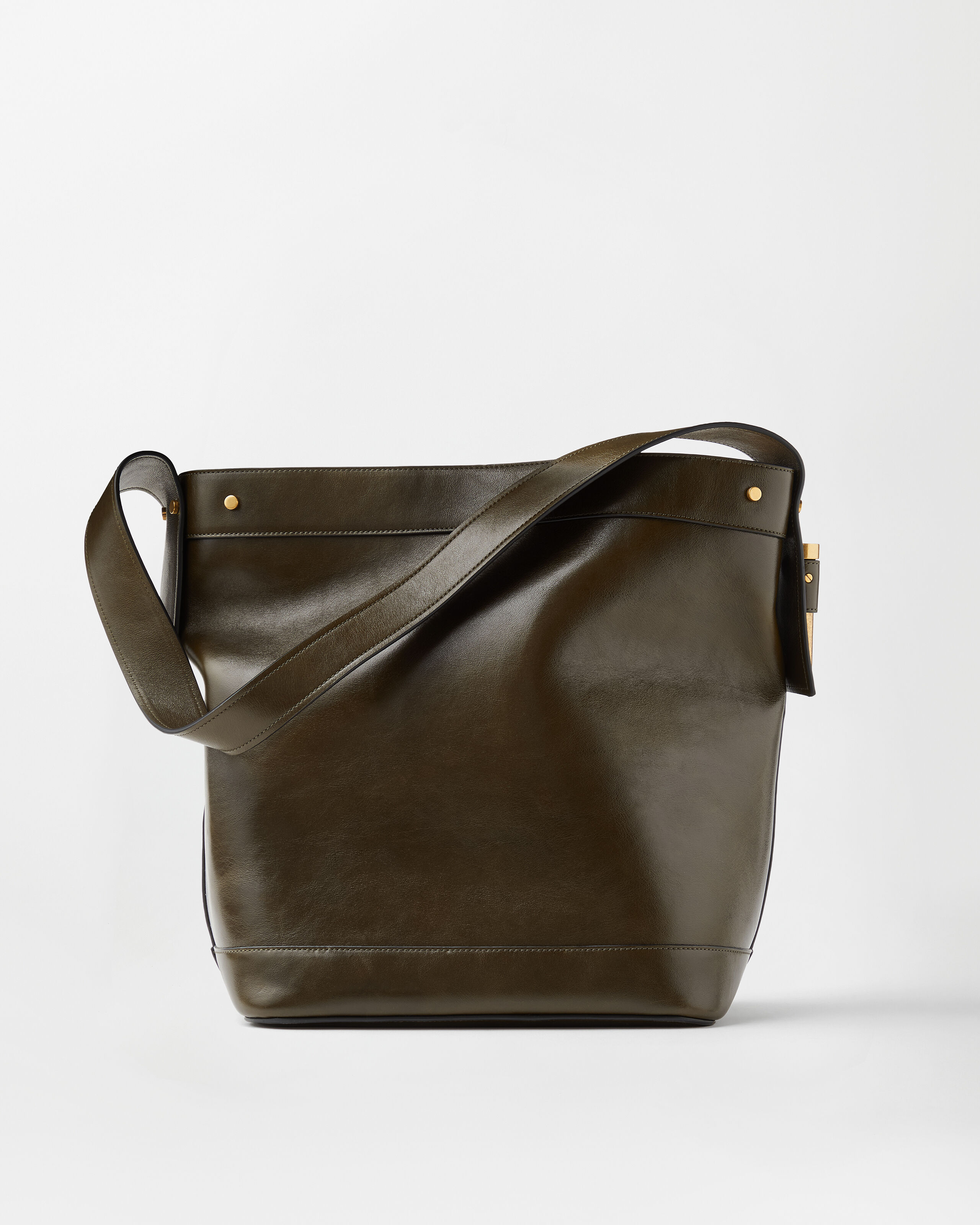 Pivot Large Leather Bucket Bag Green | VERSACE US