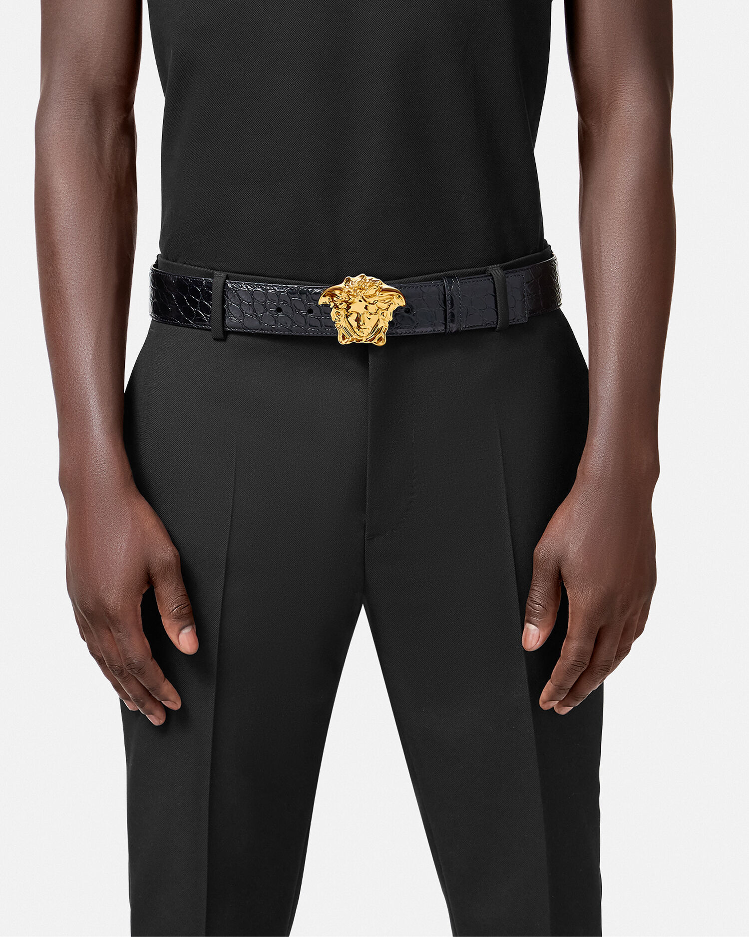 La Medusa Croc Effect Leather Belt