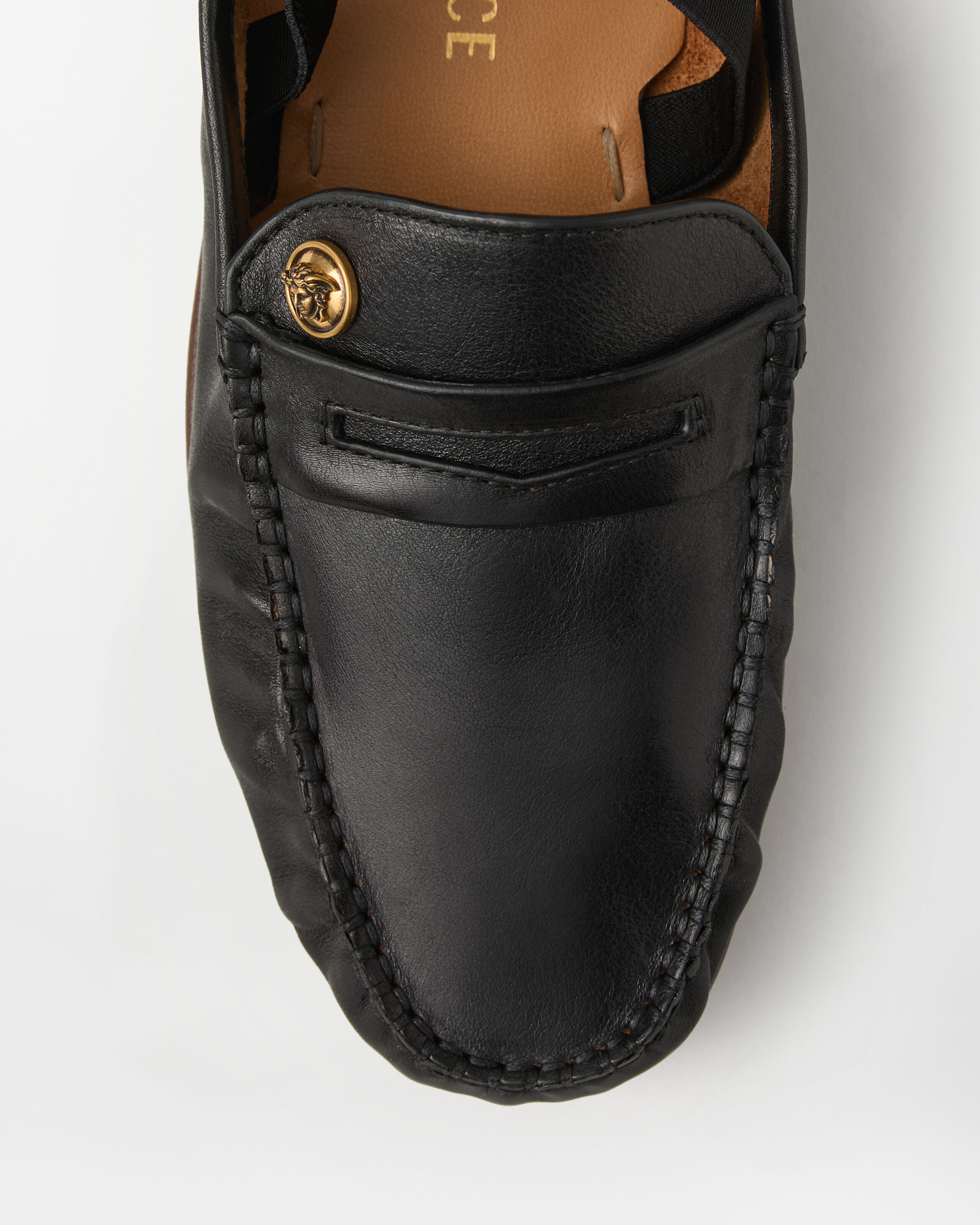 Guanto Leather Moccassins Black | VERSACE US