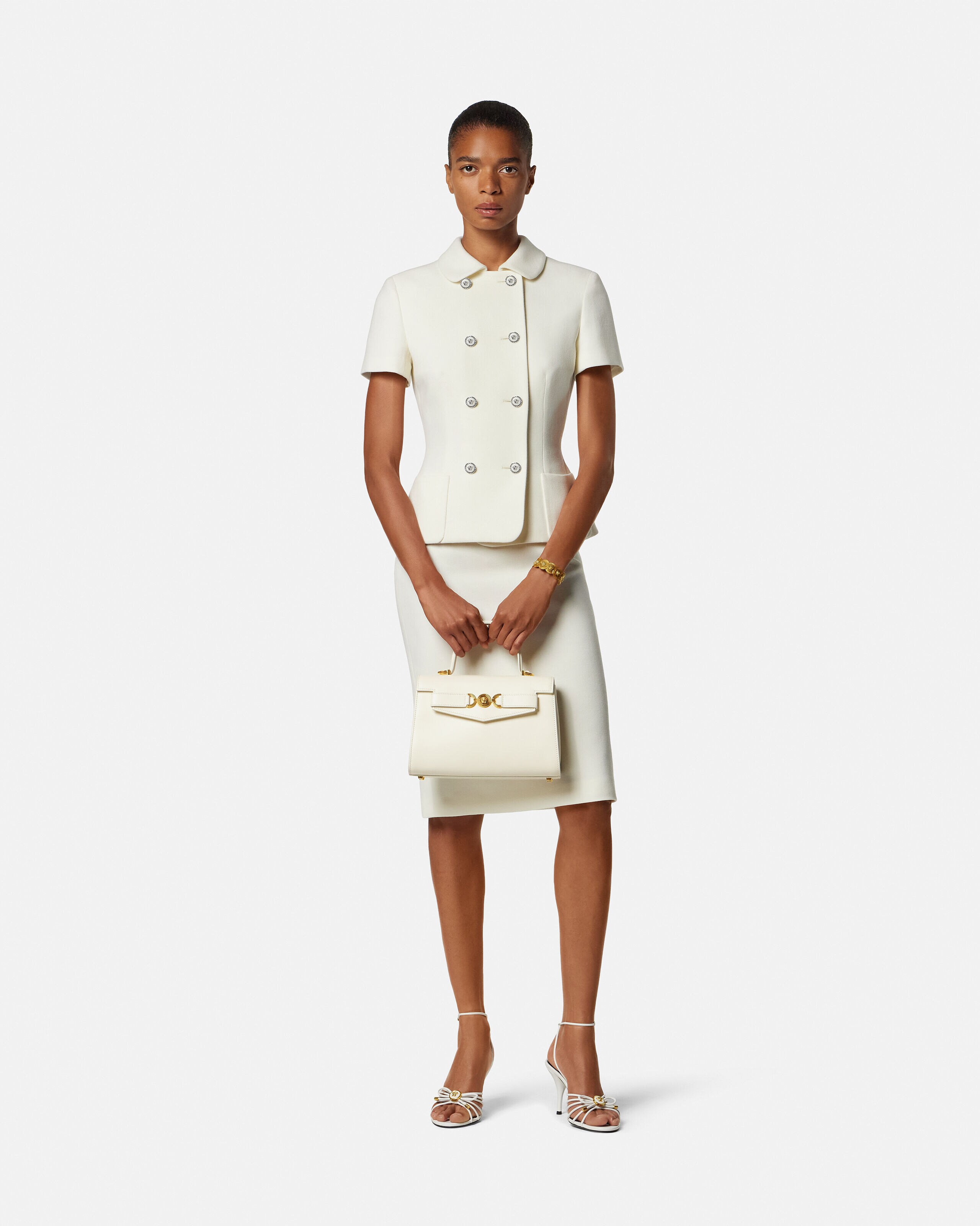Double-Wool Crêpe Fitted Jacket White | VERSACE US