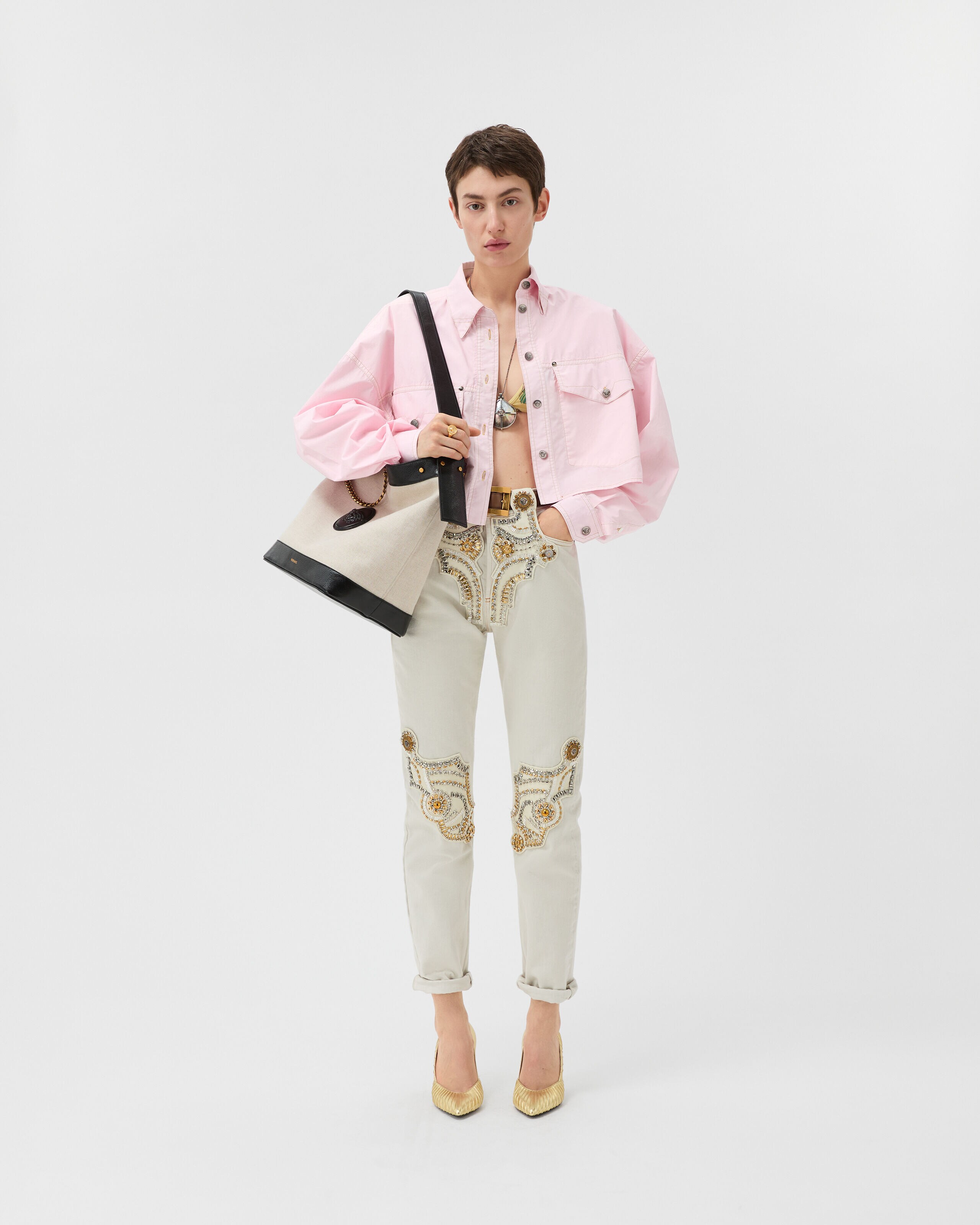 Cotton-Poplin Crop Shirt Pink | VERSACE
