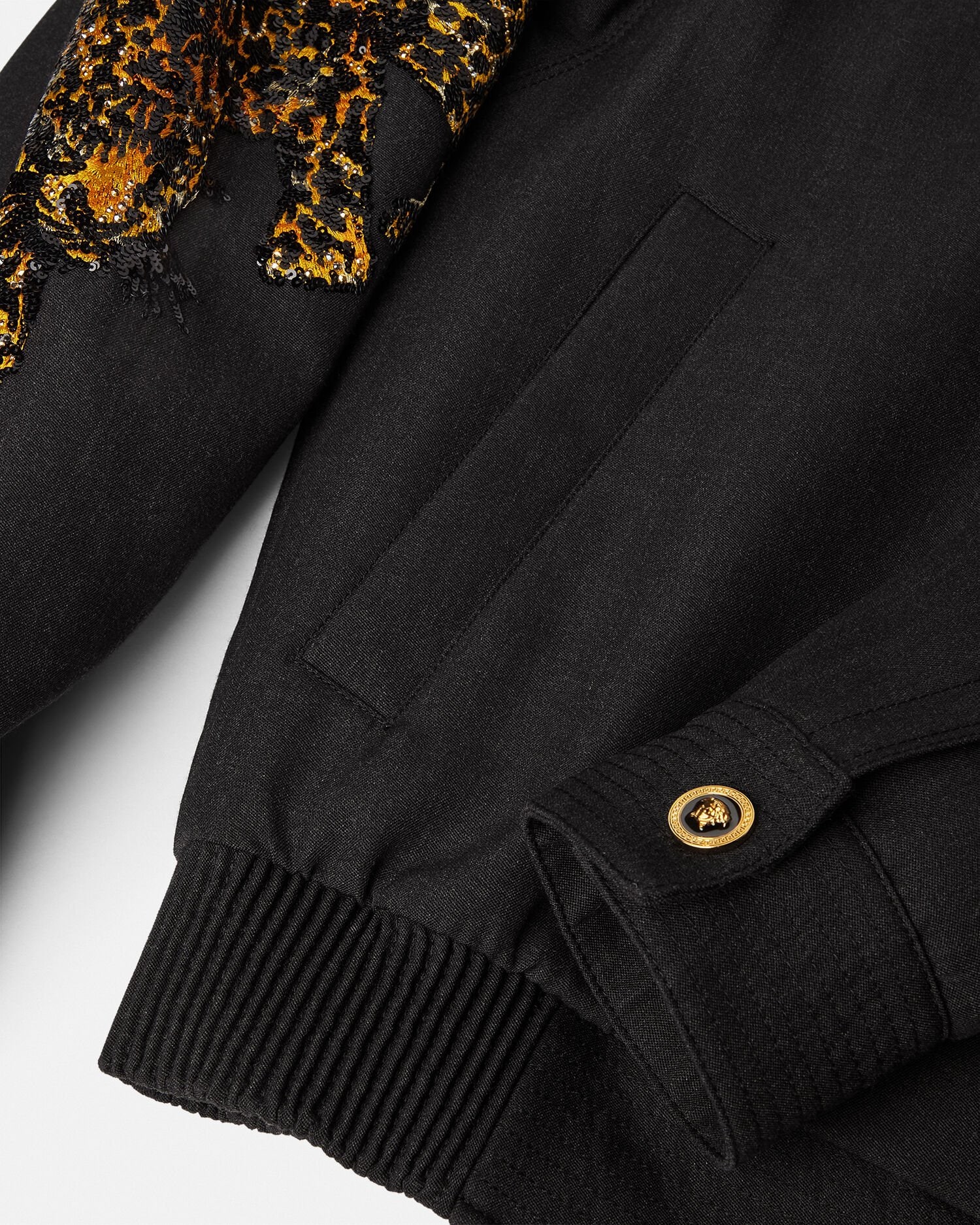 Versace Leopard Mélange Wool Blouson Jacket Black | VERSACE US