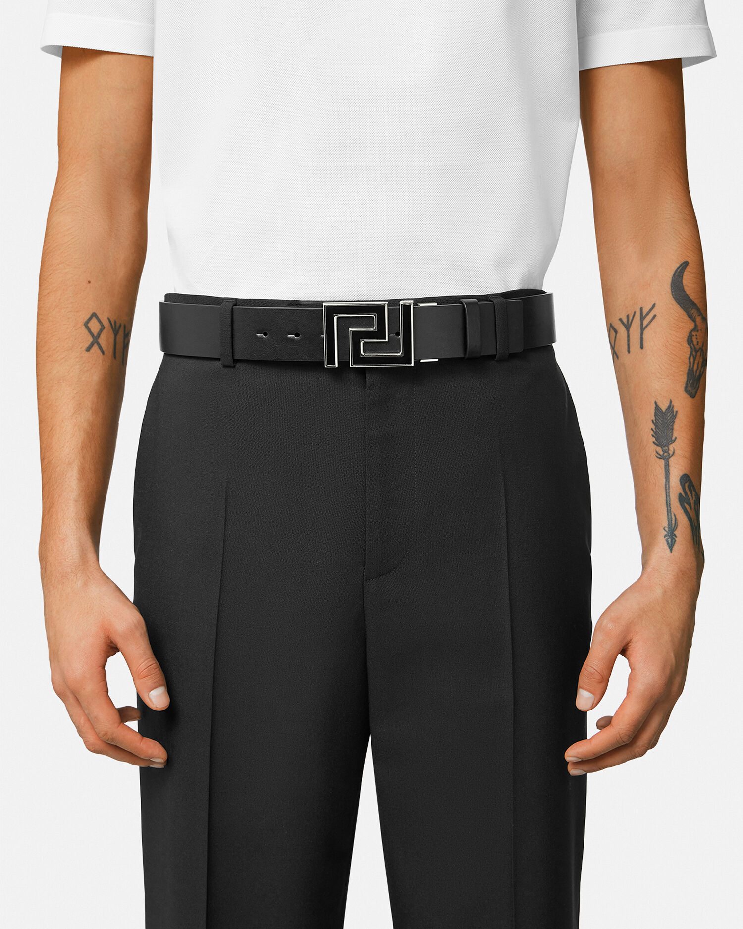 Reversible Greca Belt Black Versace US