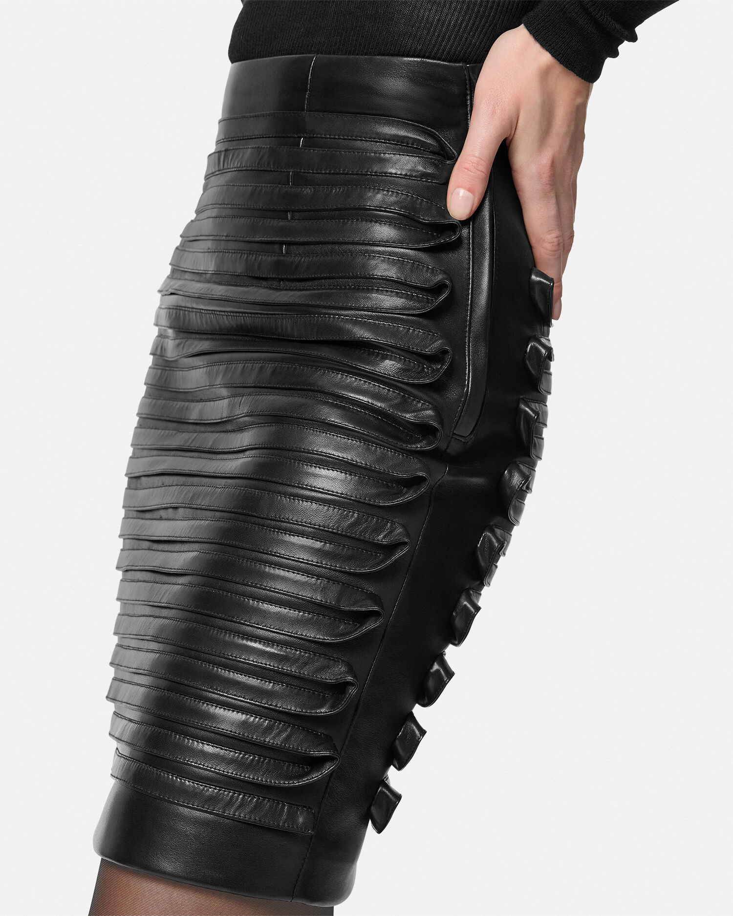Leather pencil skirt online top