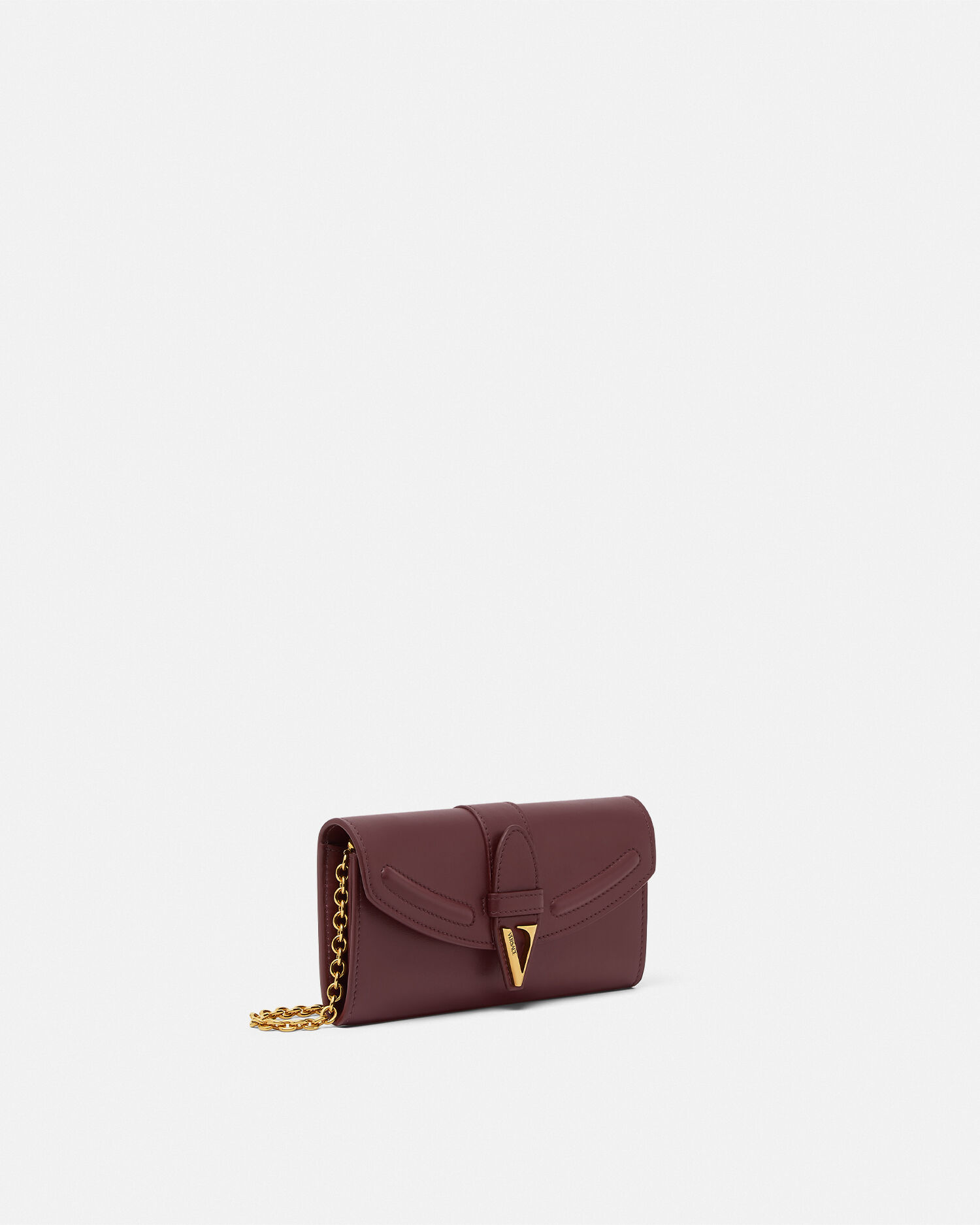 V Leather Wallet On Chain Burgundy | VERSACE ZA