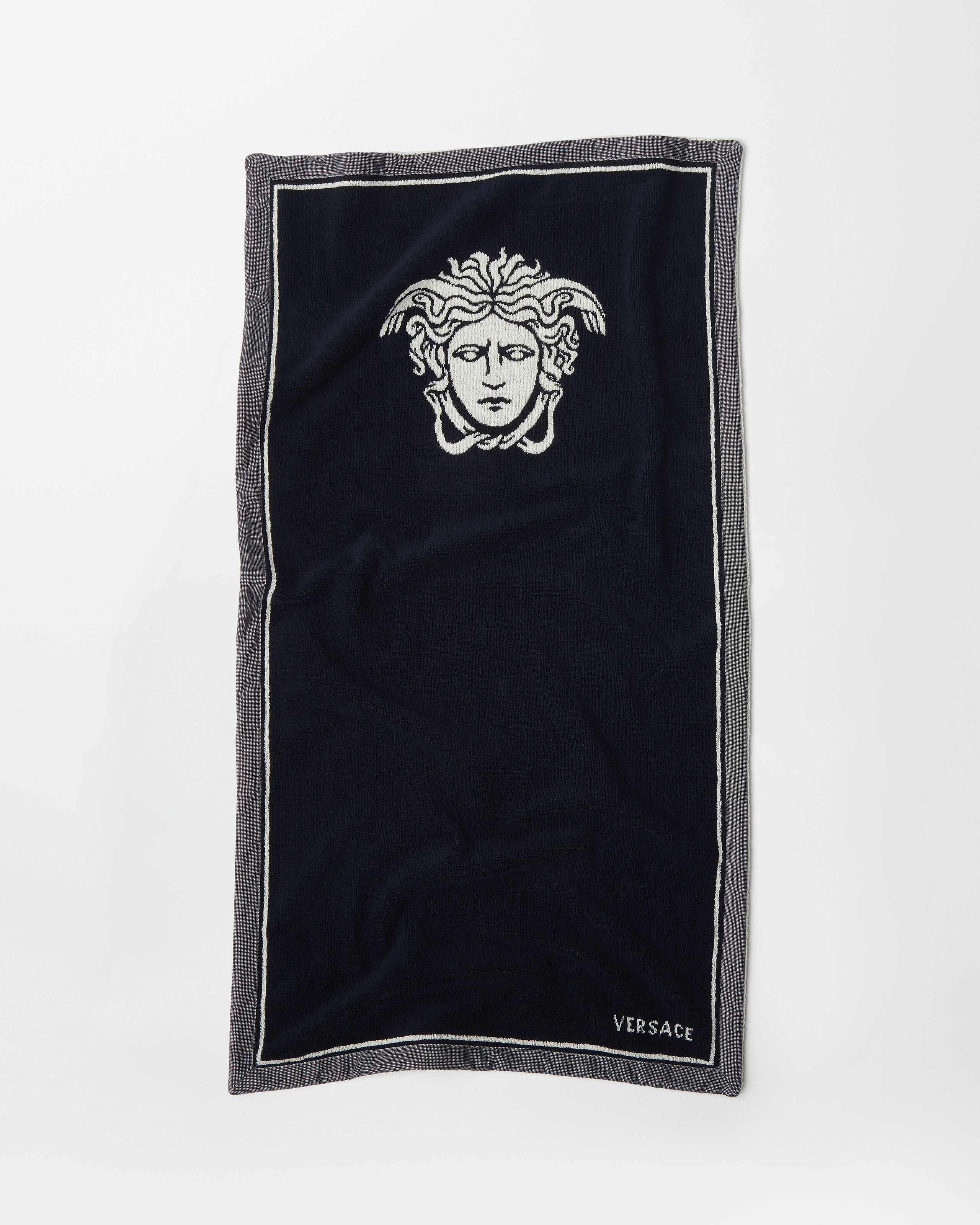 Cotton-Terry Jacquard Bath Towel Blue | VERSACE US