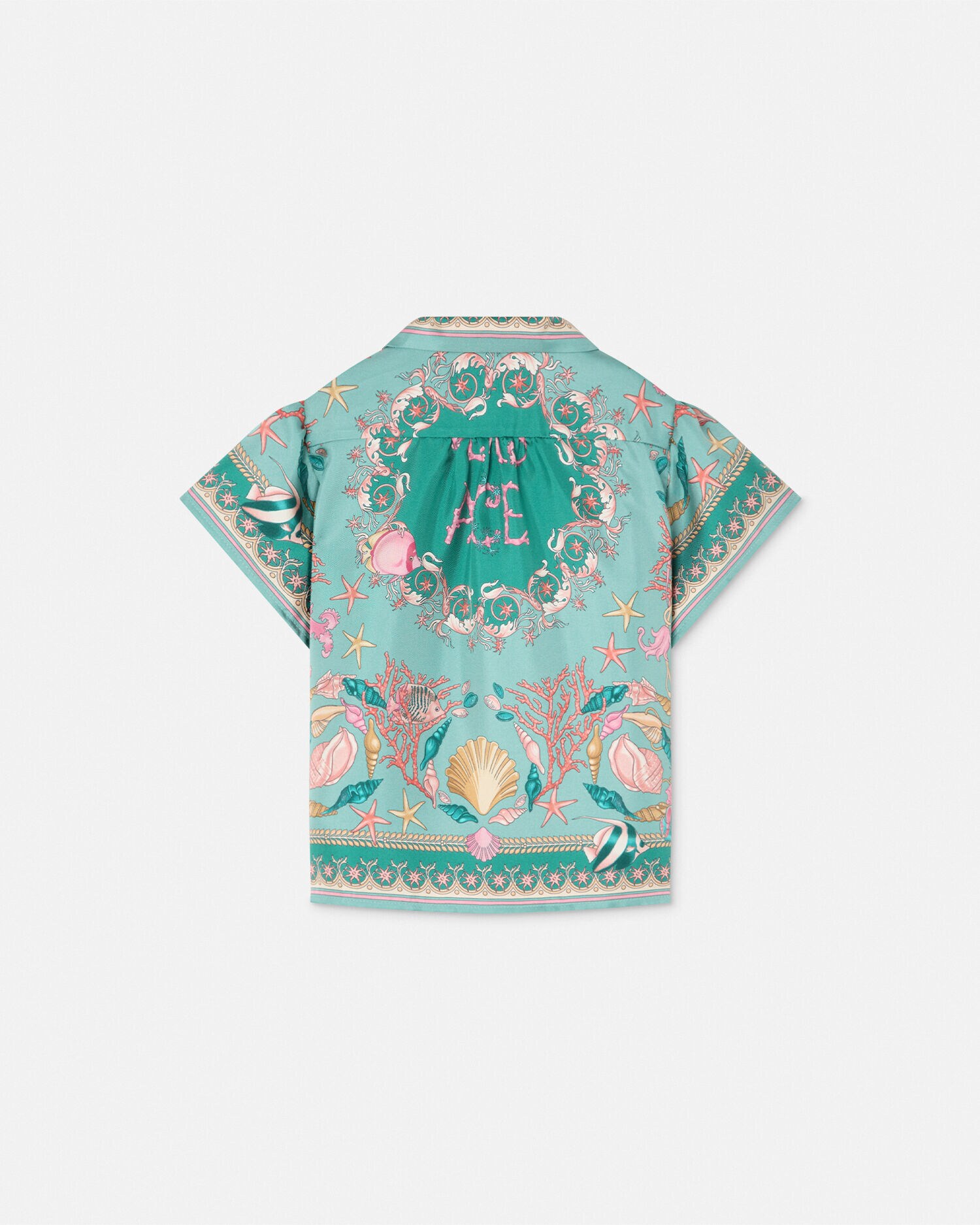 Underwater Barocco Silk Kids Shirt Green,Multicolor | VERSACE