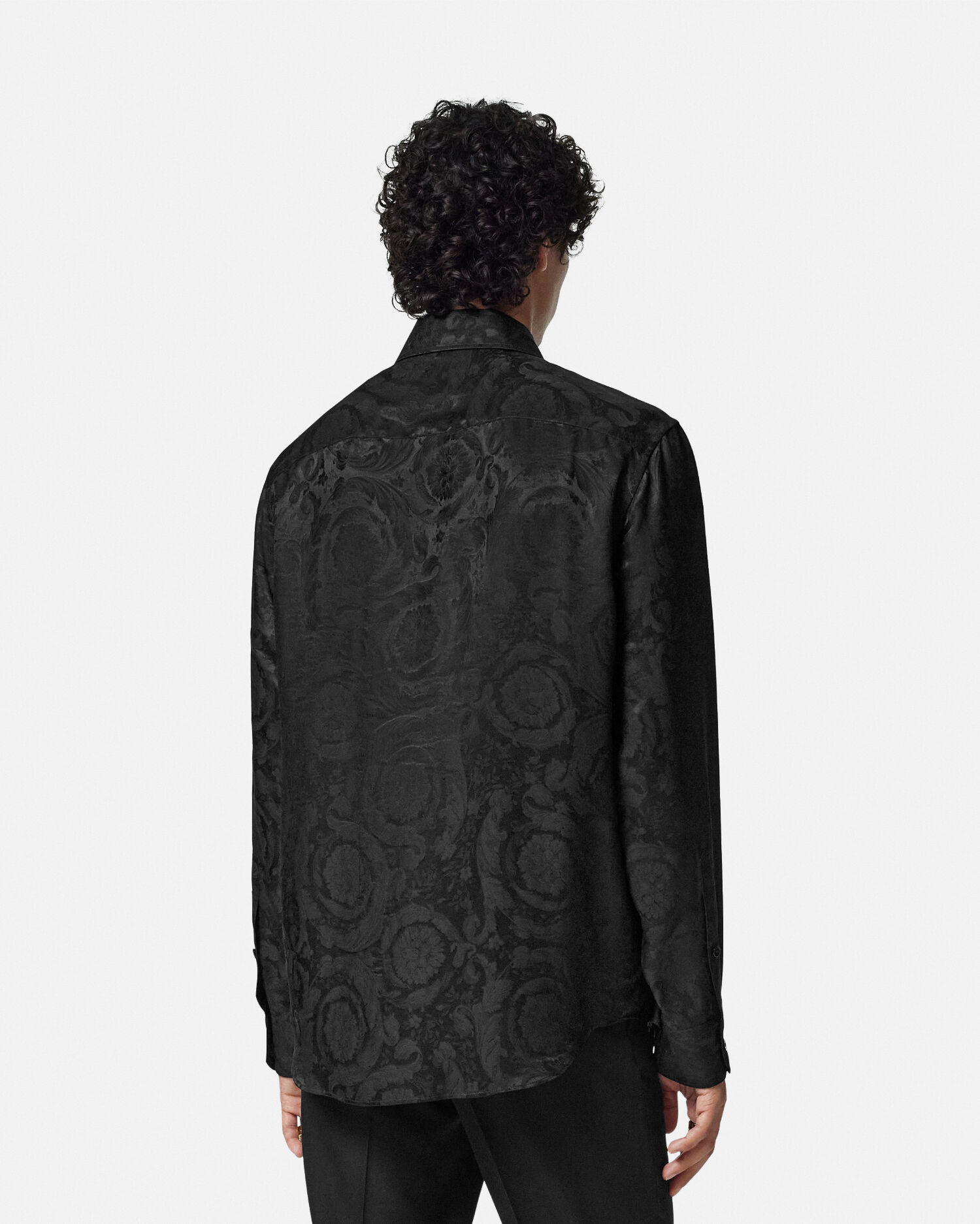Jacquard Silk-Blend Regular Shirt Black | VERSACE US