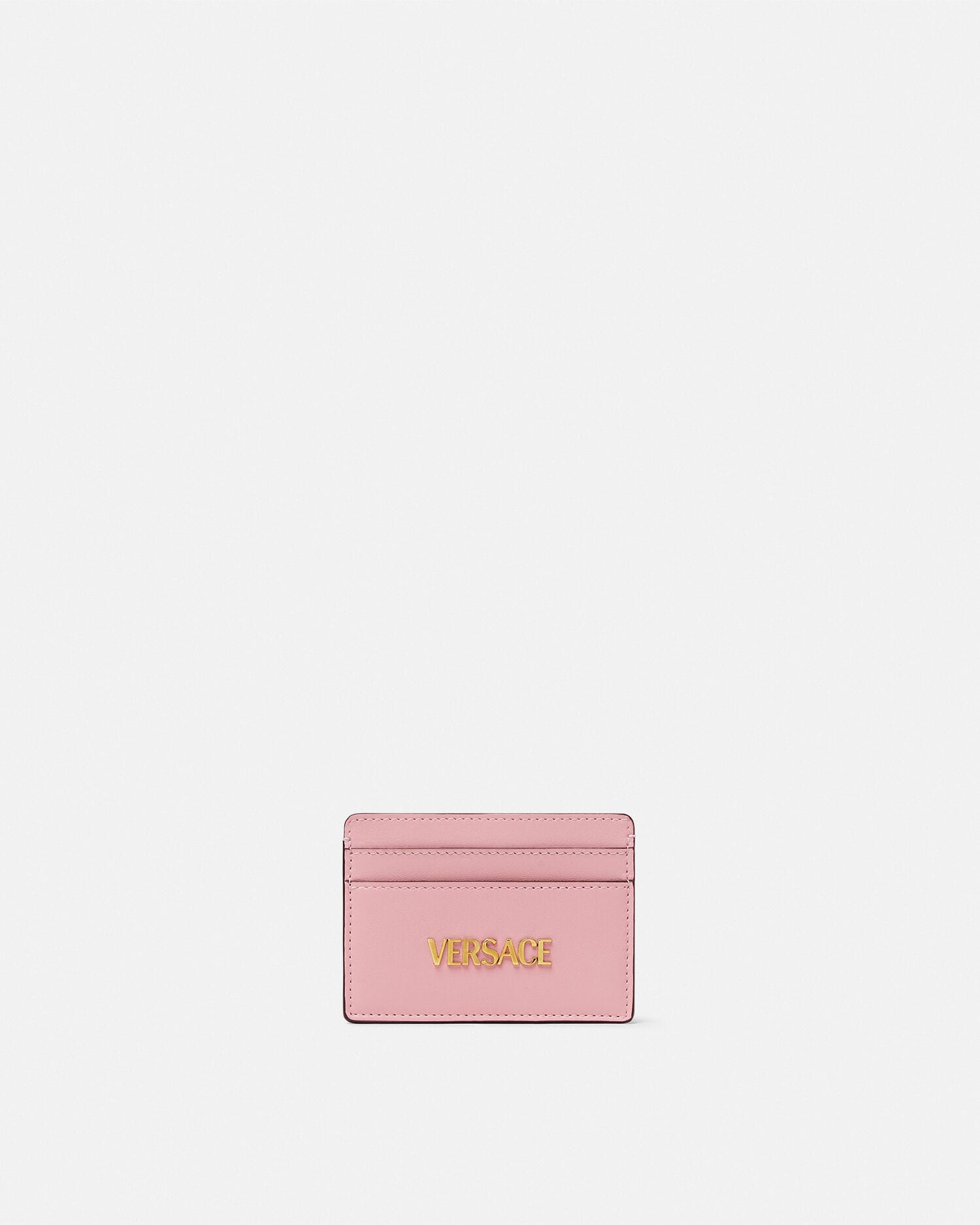 Versace Tag Leather Card Holder Pink | VERSACE US