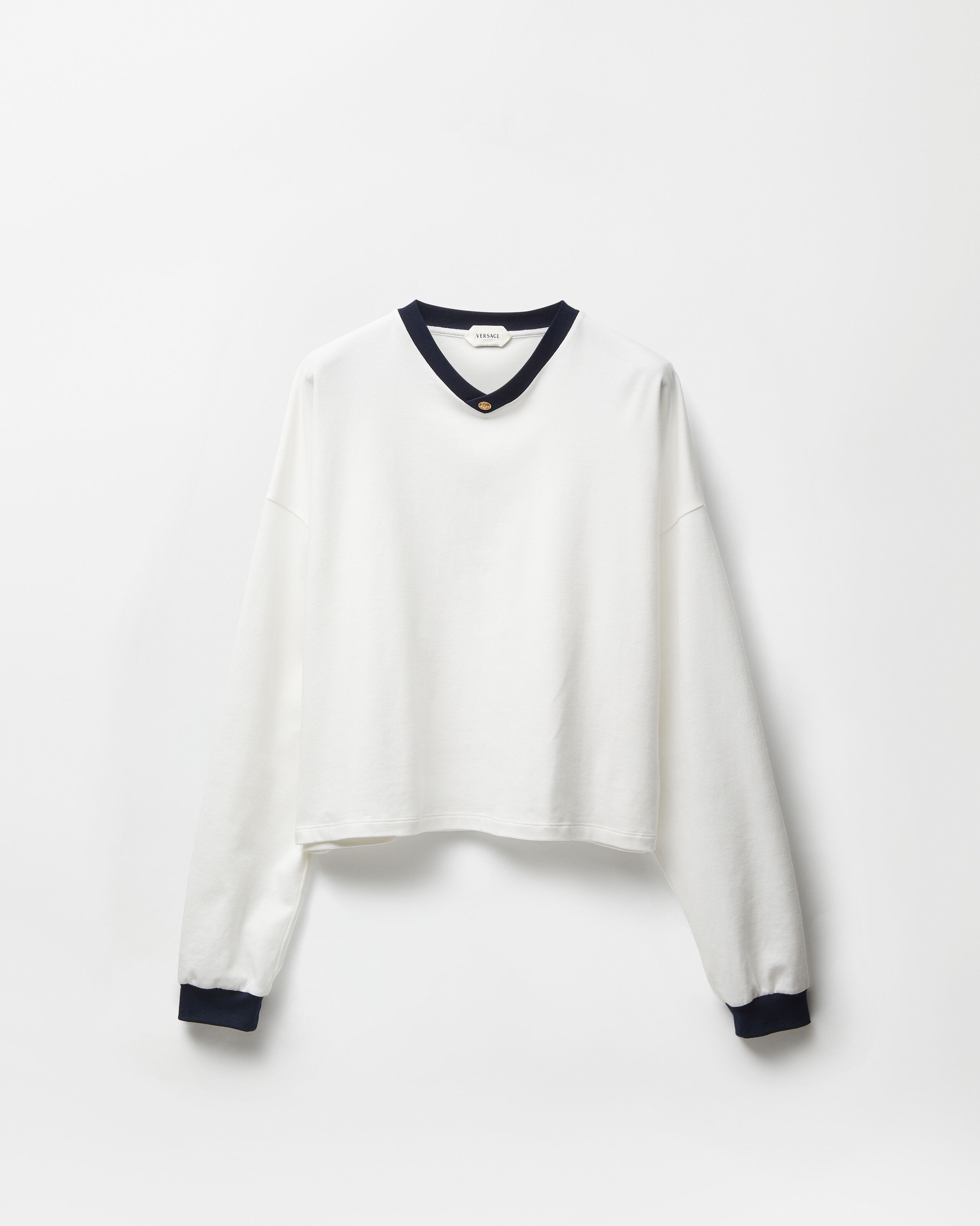 Stretch Cotton-Jersey Long-Sleeved T-Shirt White | VERSACE US