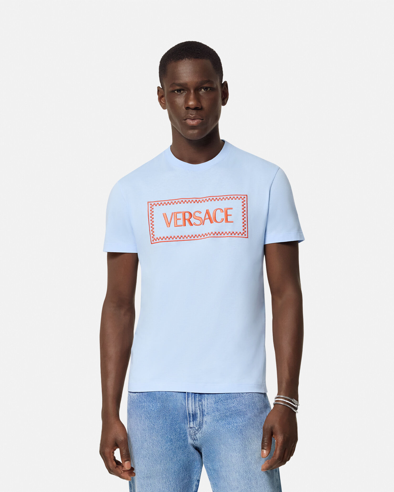 T shirt con 90s Vintage Logo ricamato Blu VERSACE IT