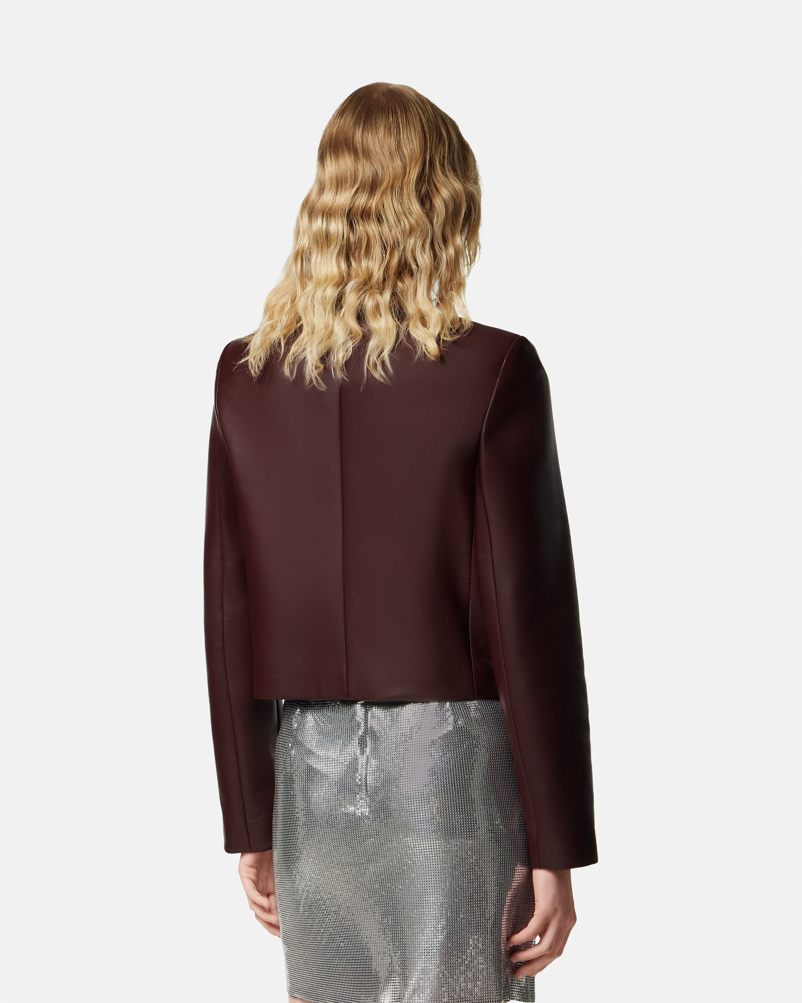 Leather Zipped Jacket Burgundy | VERSACE US