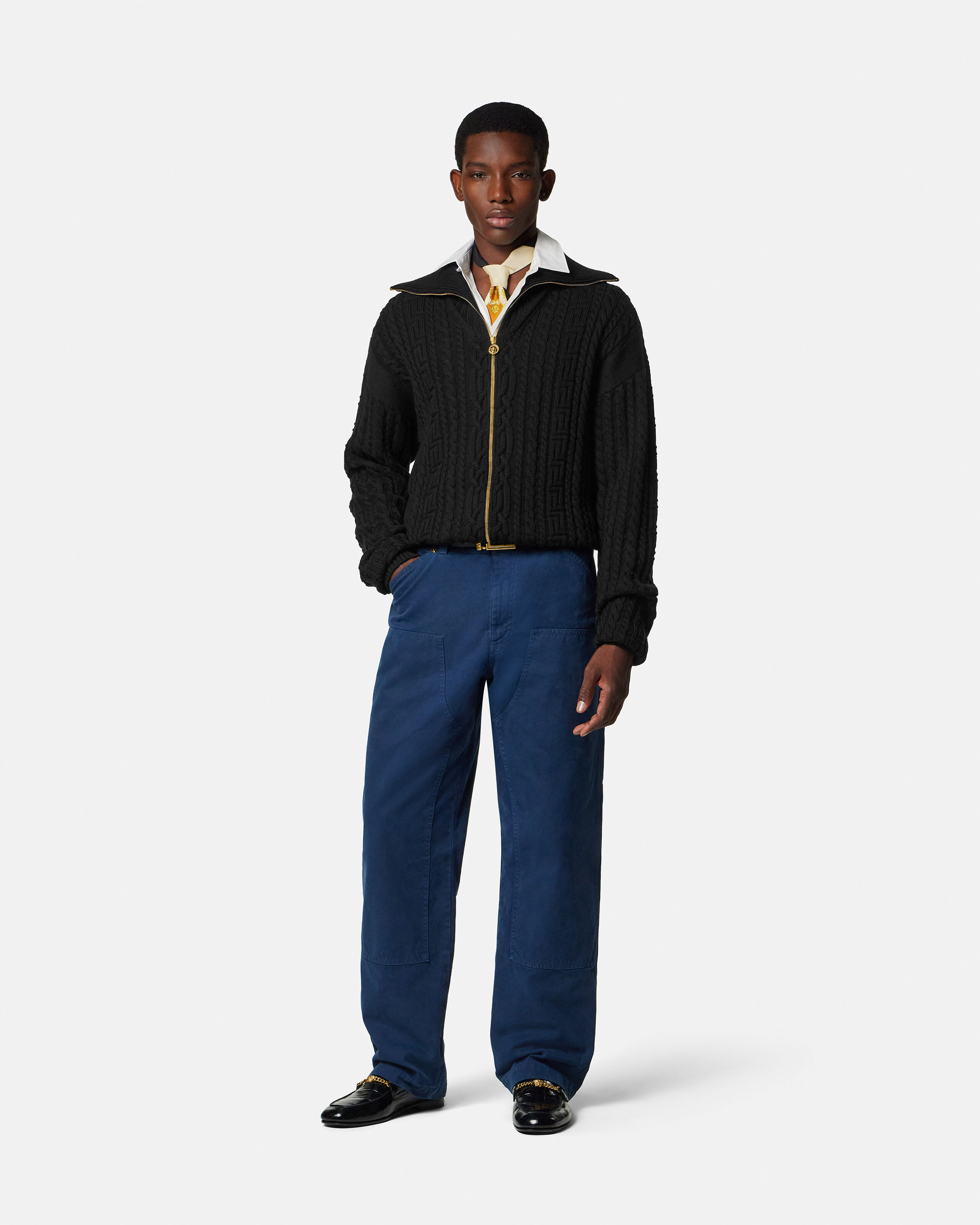 Embroidered Wool Knit Zip Sweater | VERSACE