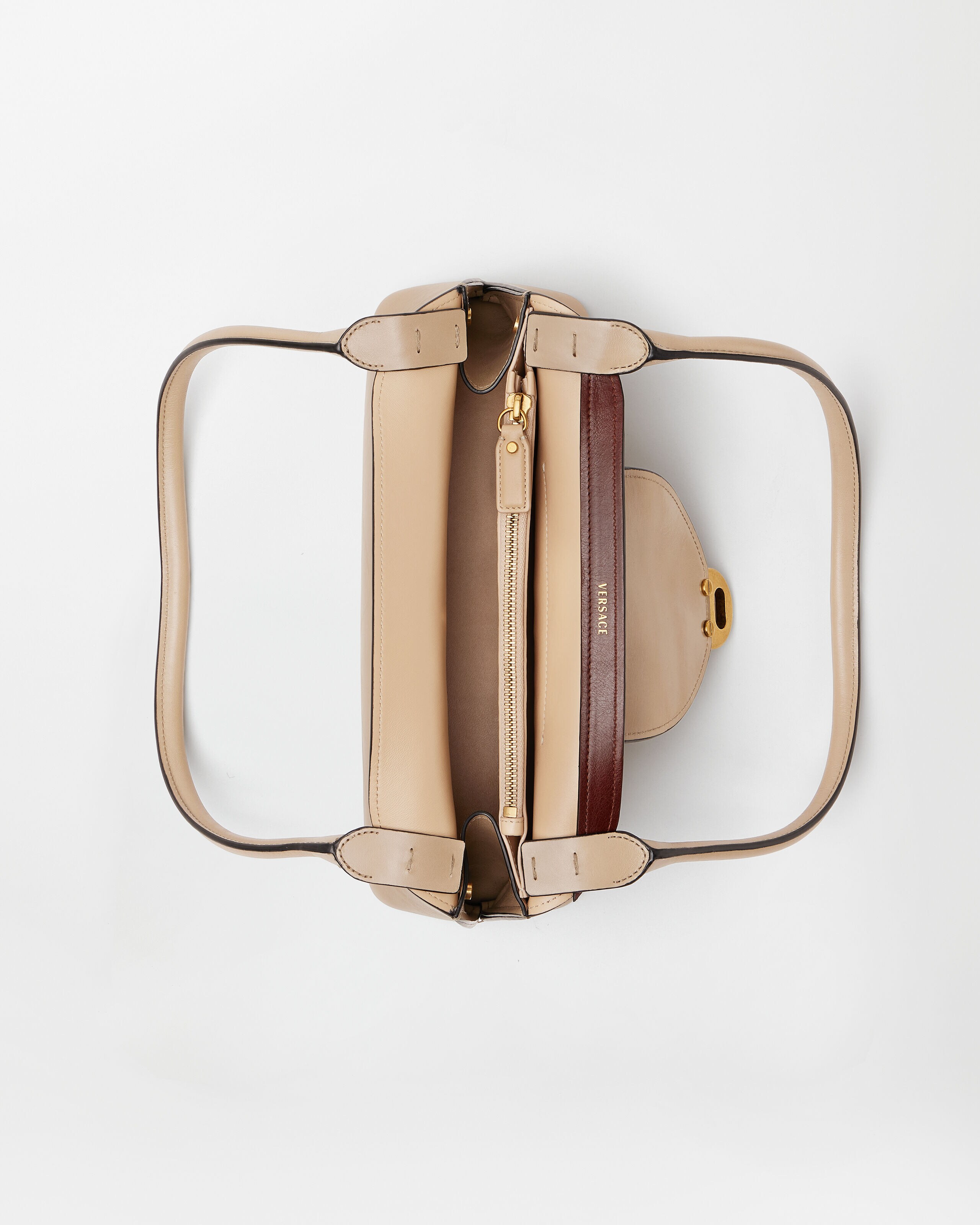 Vivian Small Leather East/West Shoulder Bag Beige | VERSACE US