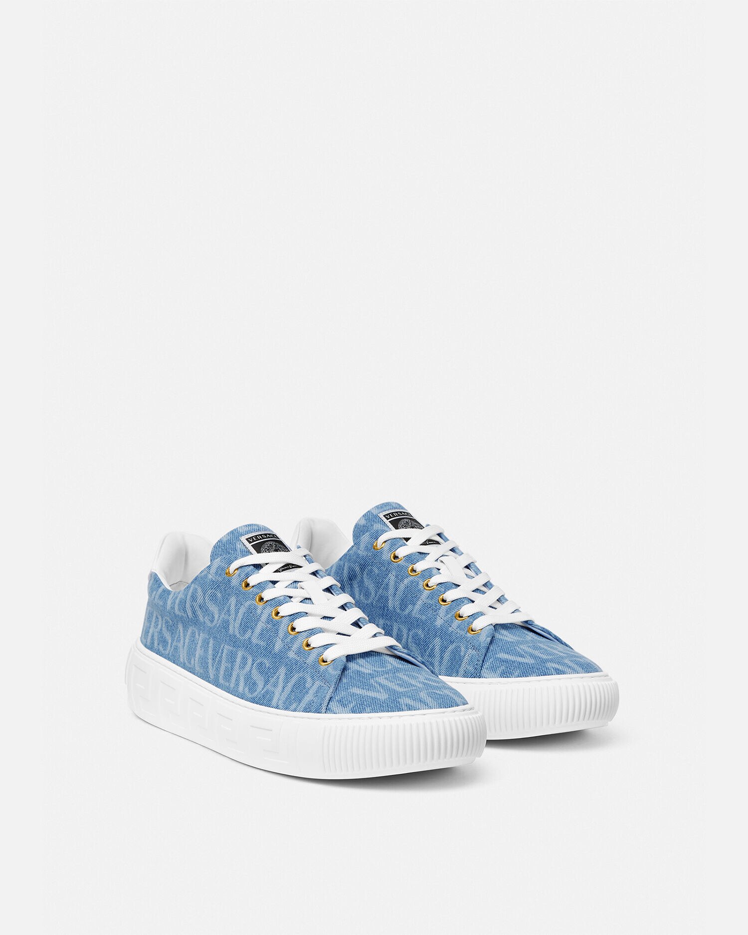 Versace Allover Denim Greca Trainers Blue VERSACE CA