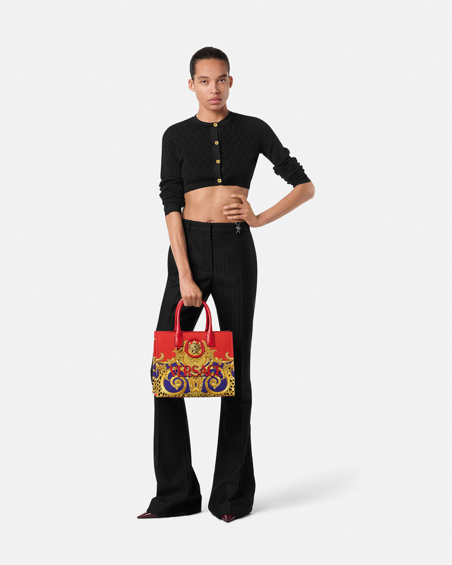VERSACE レディースカーディガン V Allover Jacquard Knit Crop Cardigan | VERSACE US