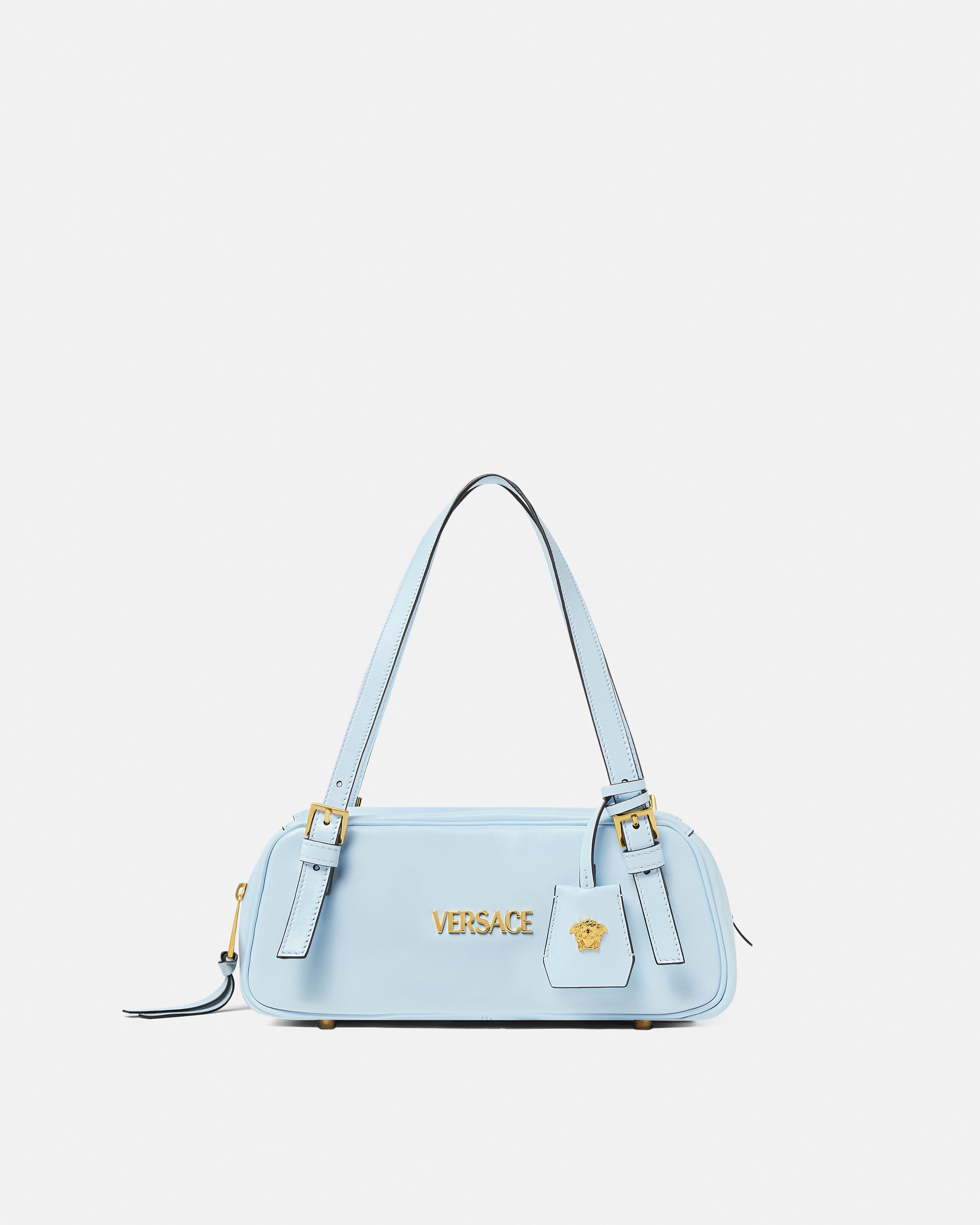 Versace Tag Nappa Bowling Bag Blue | VERSACE US