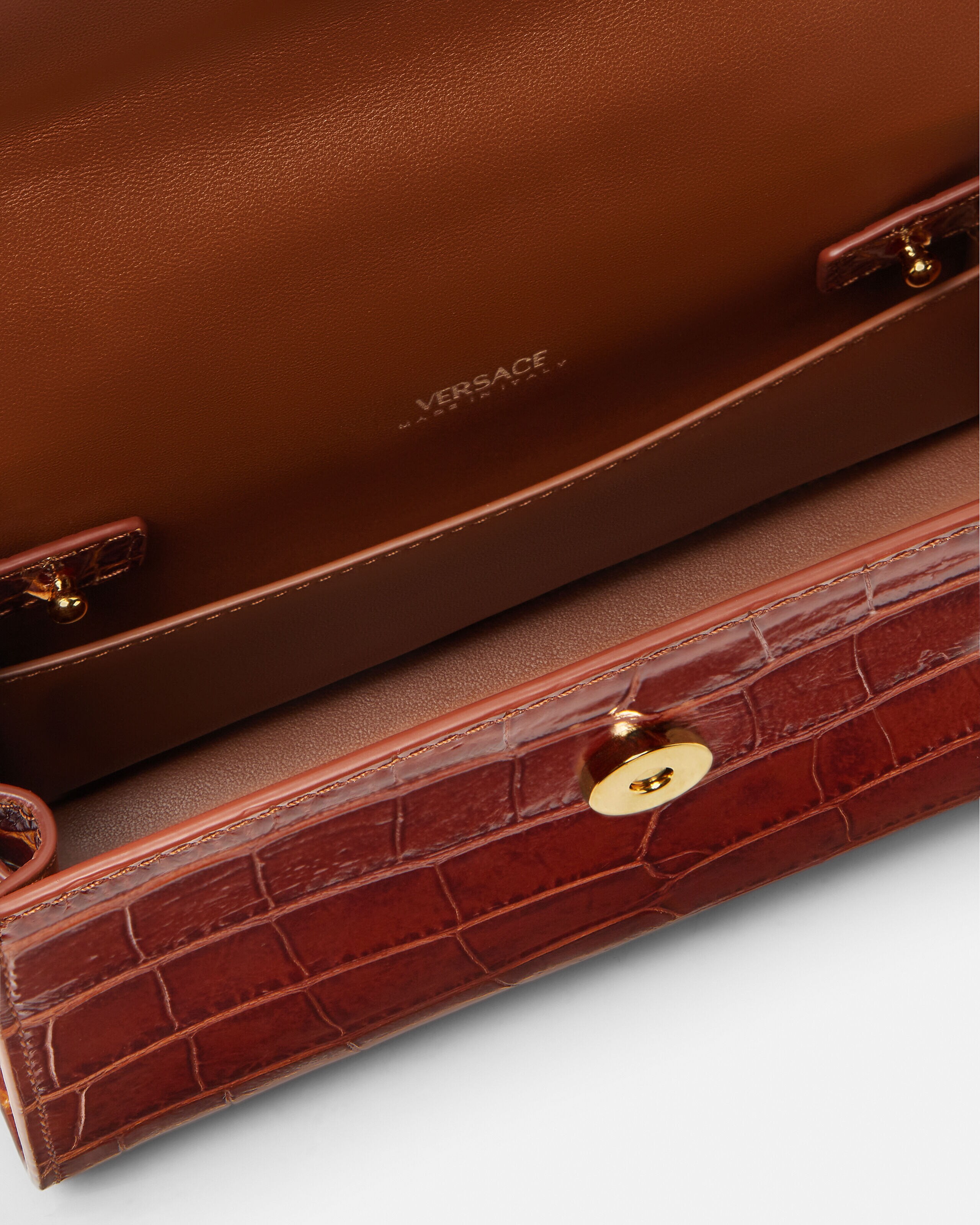 Medusa '95 Small Croc-Effect Top-Handle Brown | VERSACE US