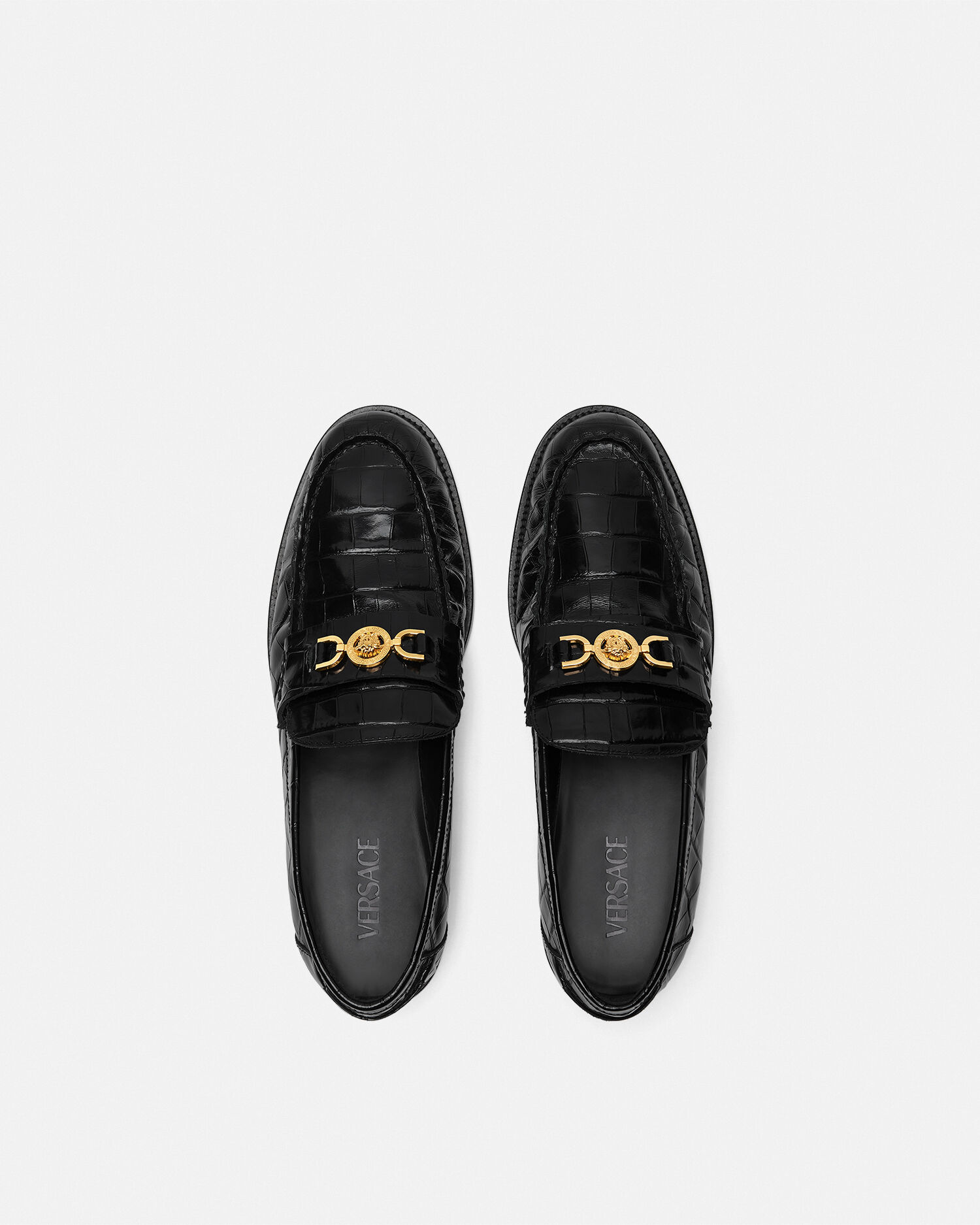 Croc Effect Medusa 95 Loafers Black Gold VERSACE IN