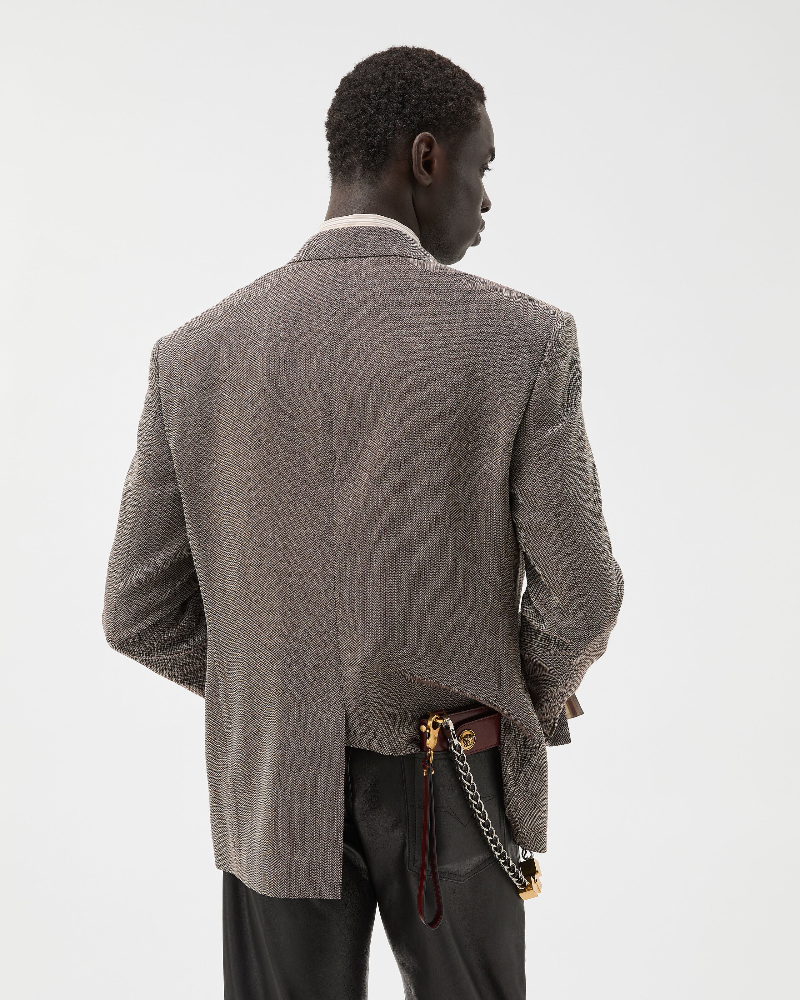 Herringbone Wool Crêpe Blazer Brown | VERSACE US