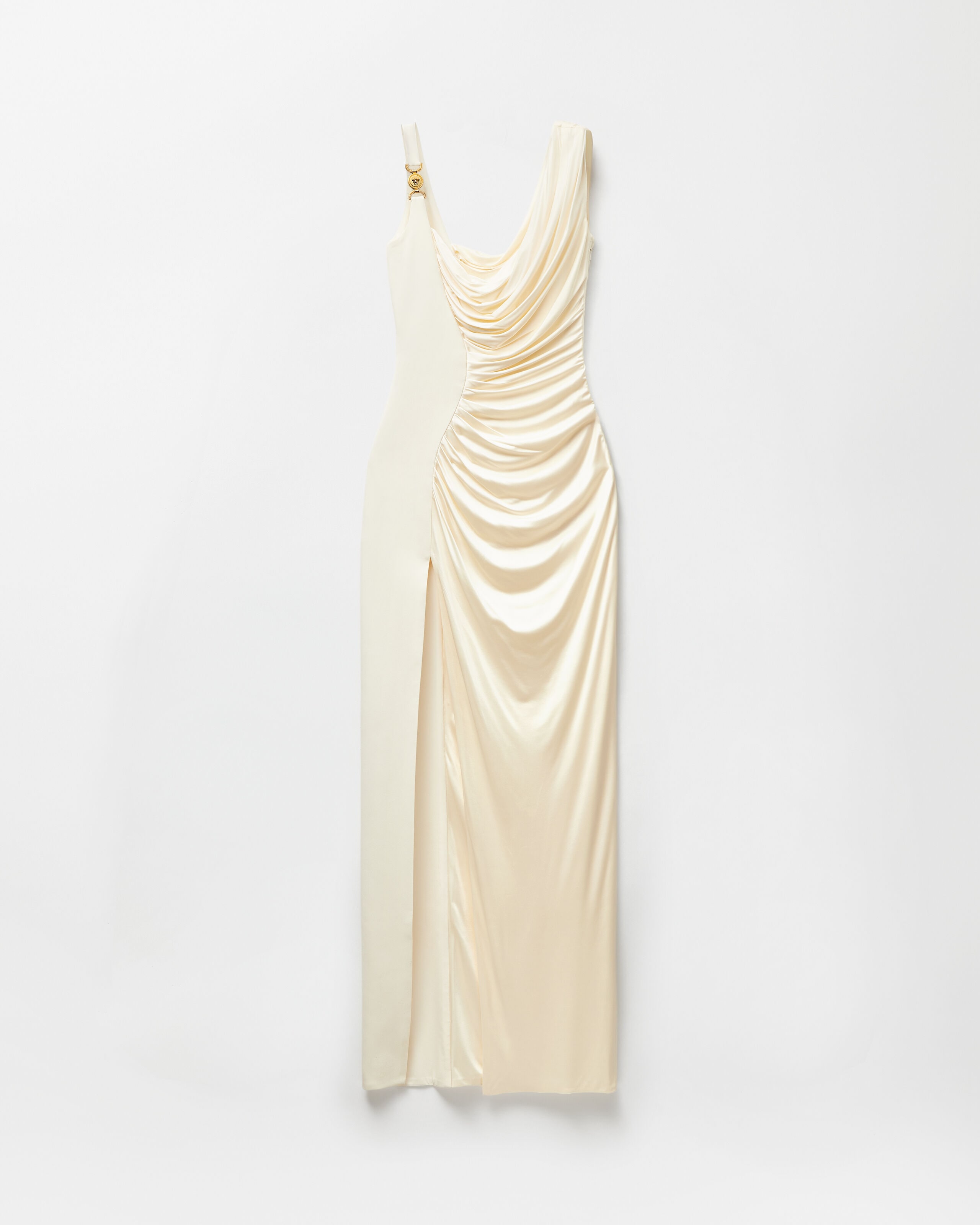 Viscose Liquid Jersey Draped Gown White | VERSACE US