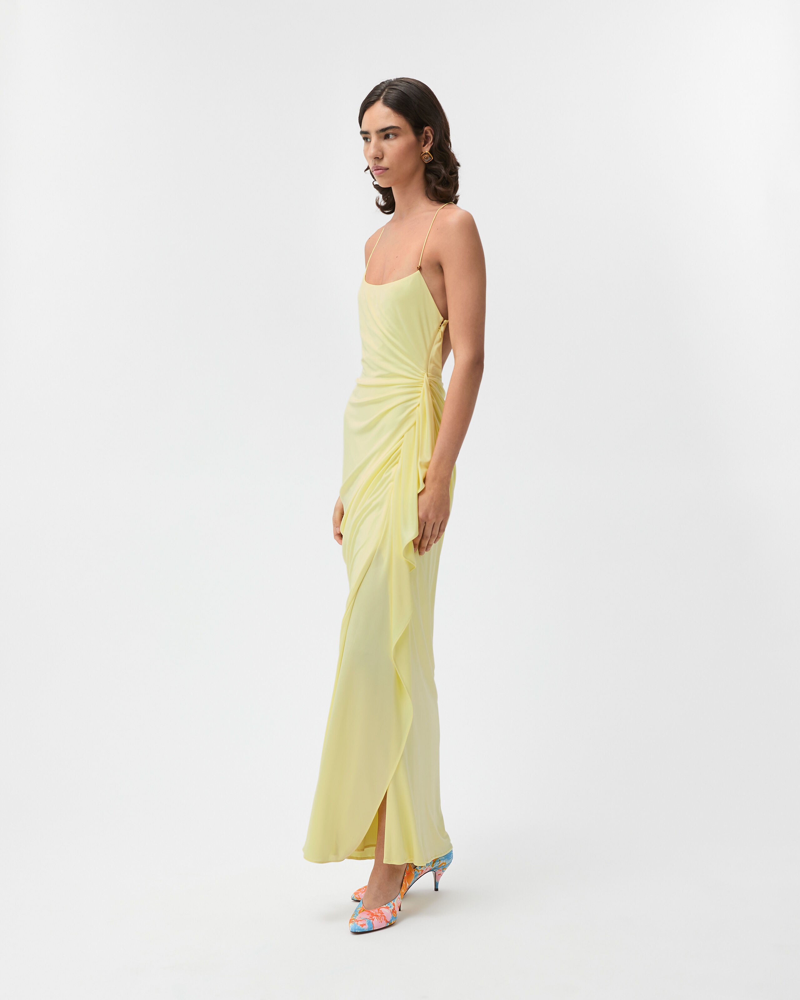 Draped Viscose-Jersey Gown Yellow | VERSACE US