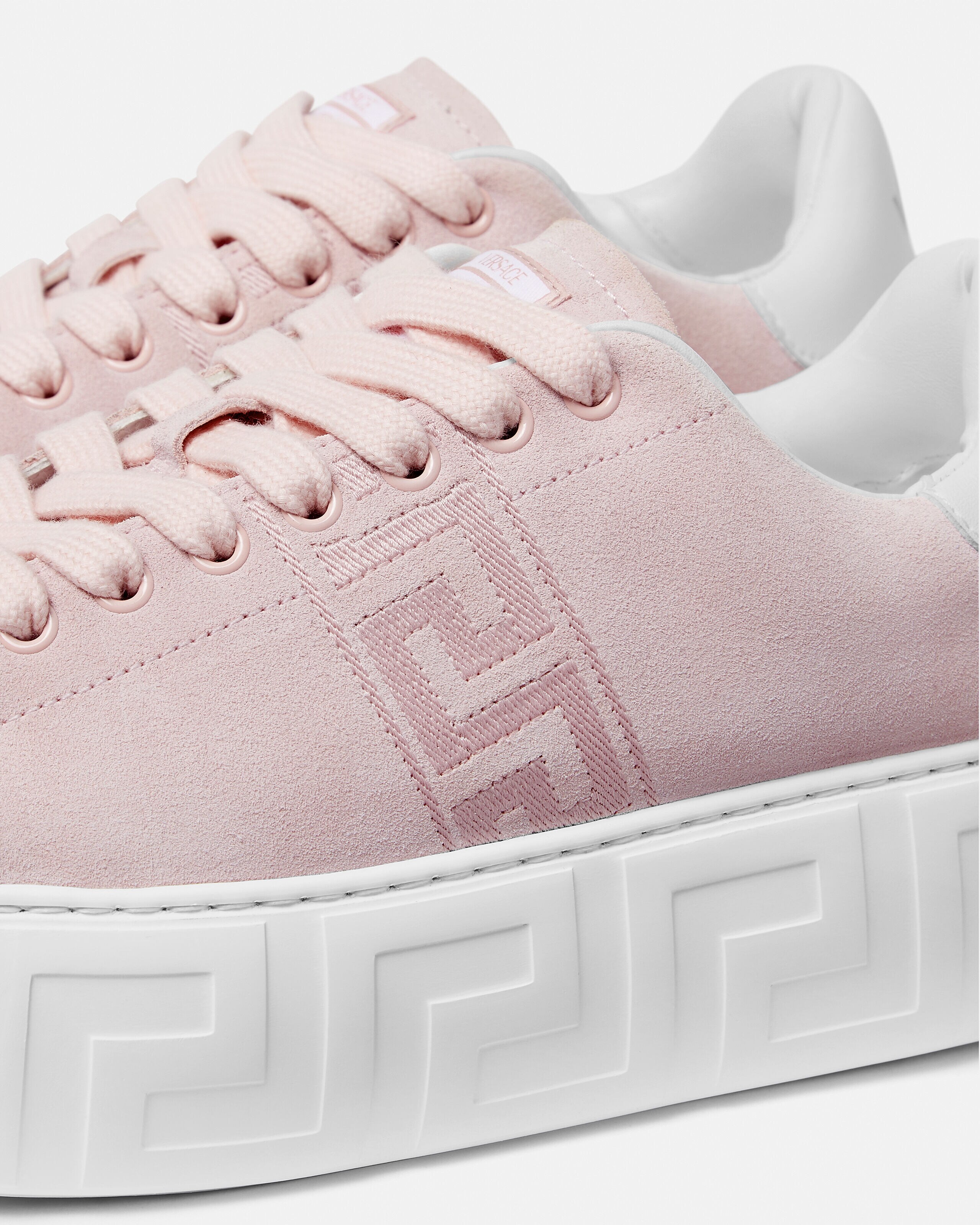 La Greca Suede Platform Sneakers Pink | VERSACE US