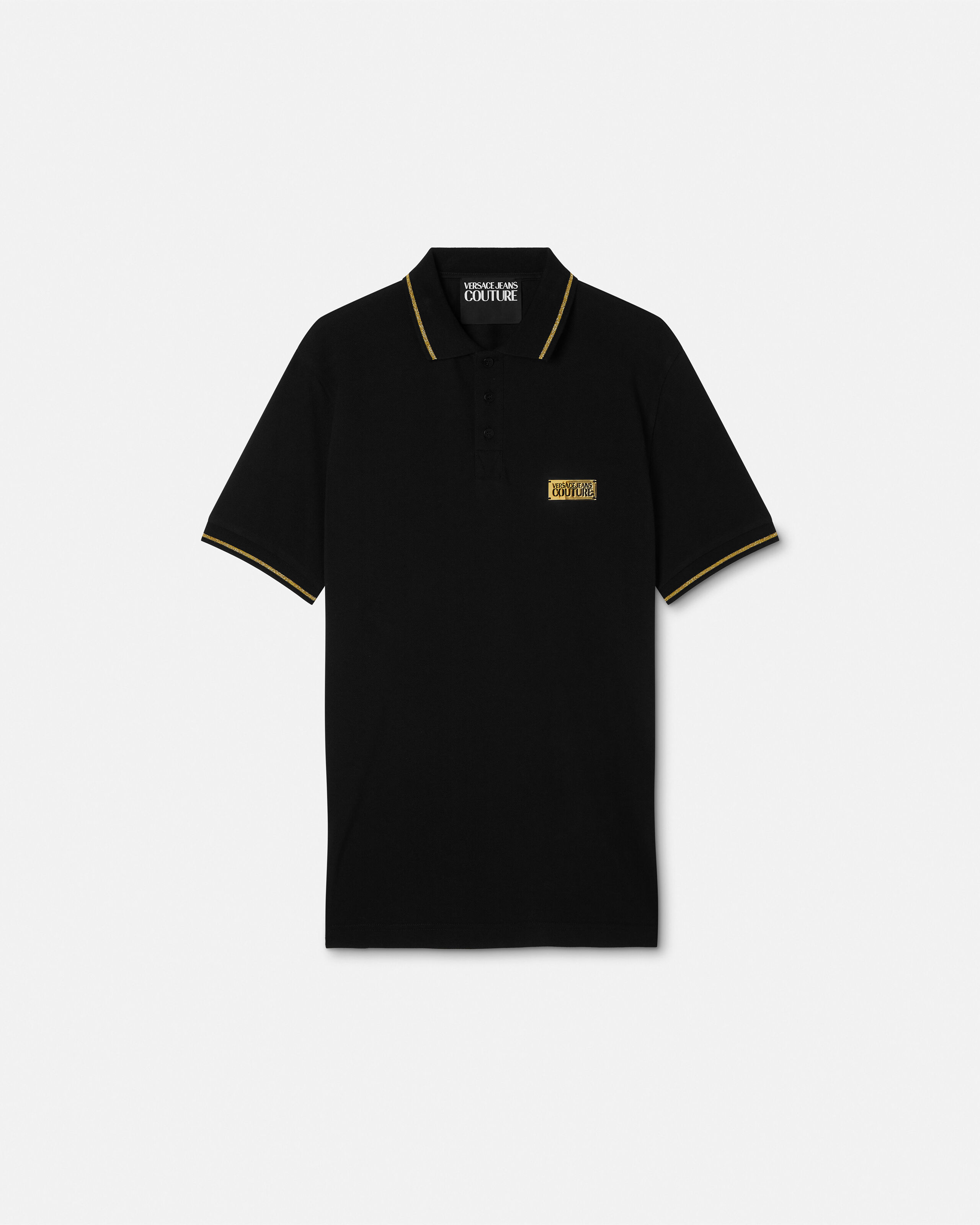 Cotton-Piqué Polo Black,Gold | VERSACE CA