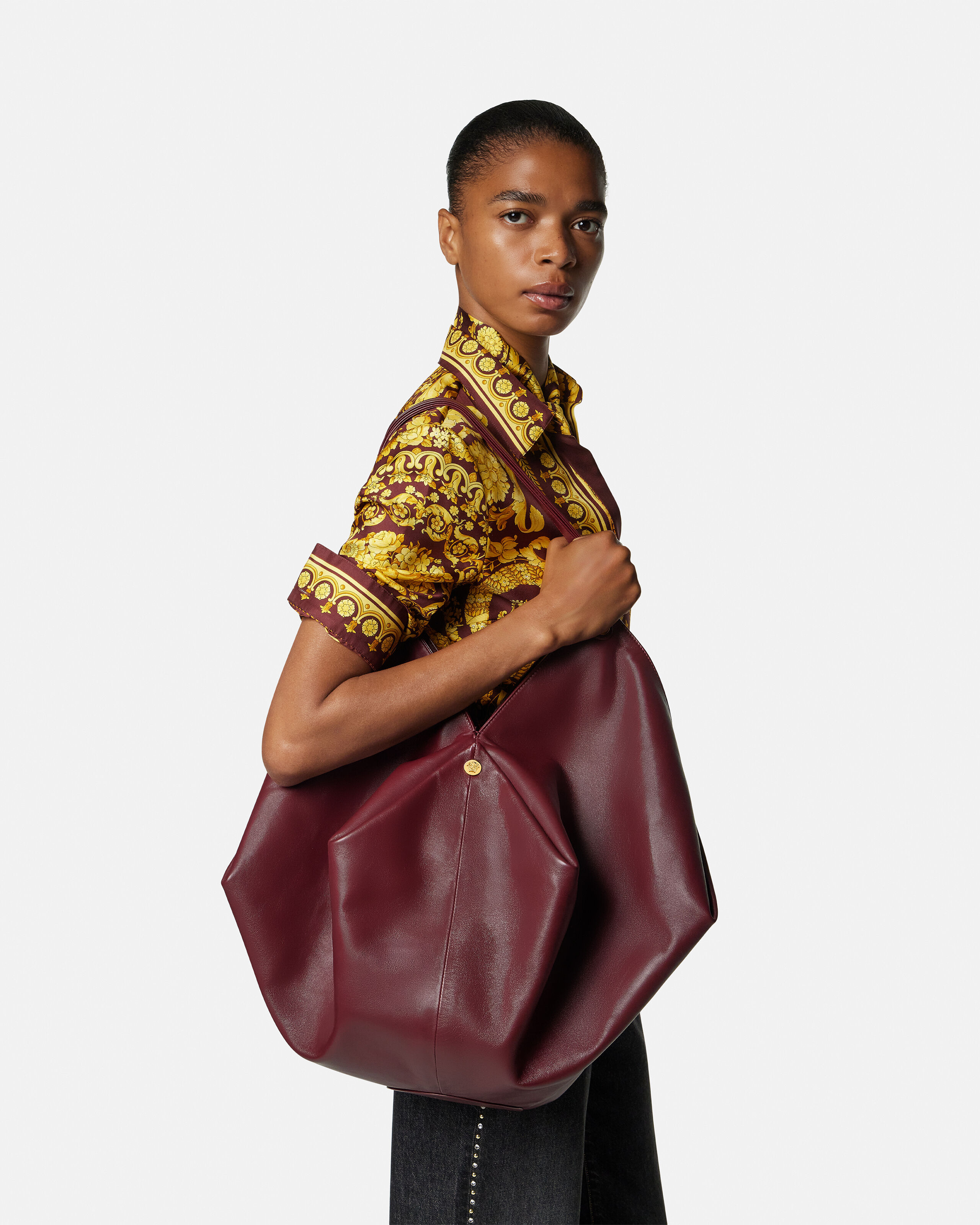 Protea Large Nappa Shoulder Bag Burgundy | VERSACE US