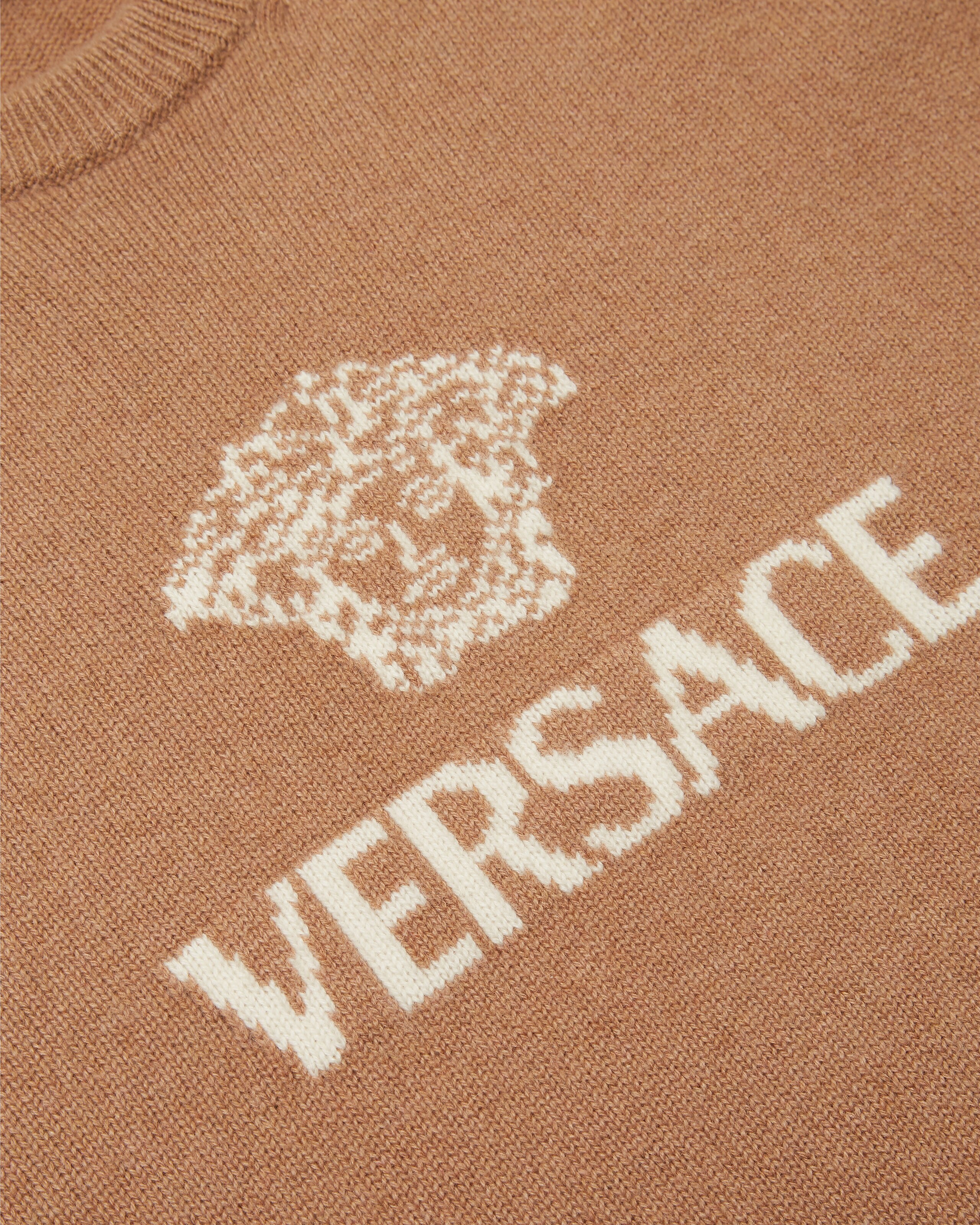 Intarsia Cashmere Knit Sweater Brown | VERSACE US