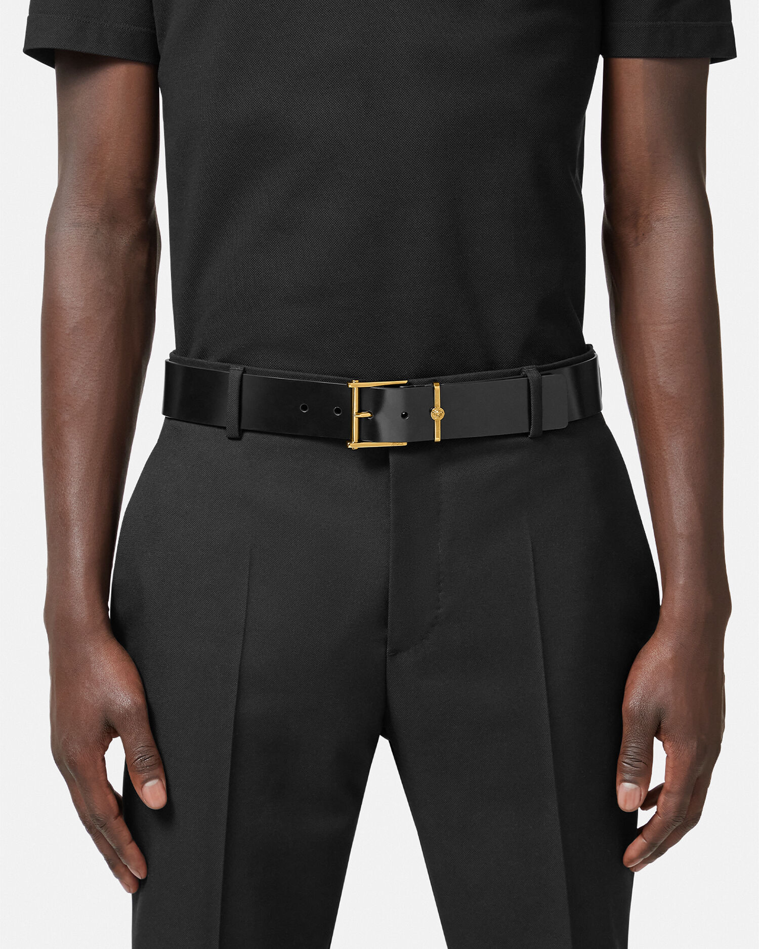 Column Leather Belt 4 cm Black Gold VERSACE