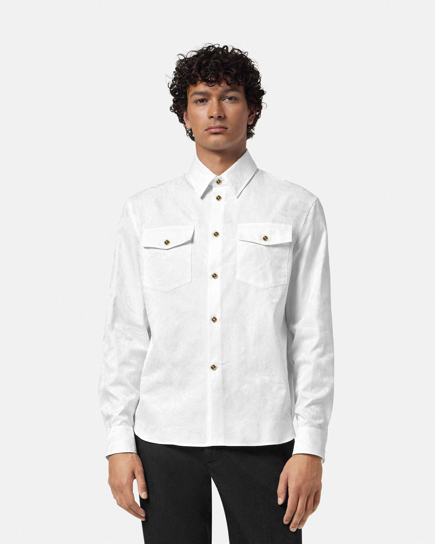 Jacquard Cotton-Poplin Shirt White | VERSACE US