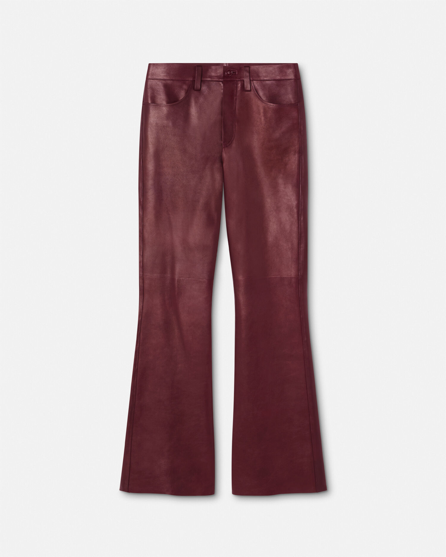 Flared Leather Pants Burgundy | VERSACE US