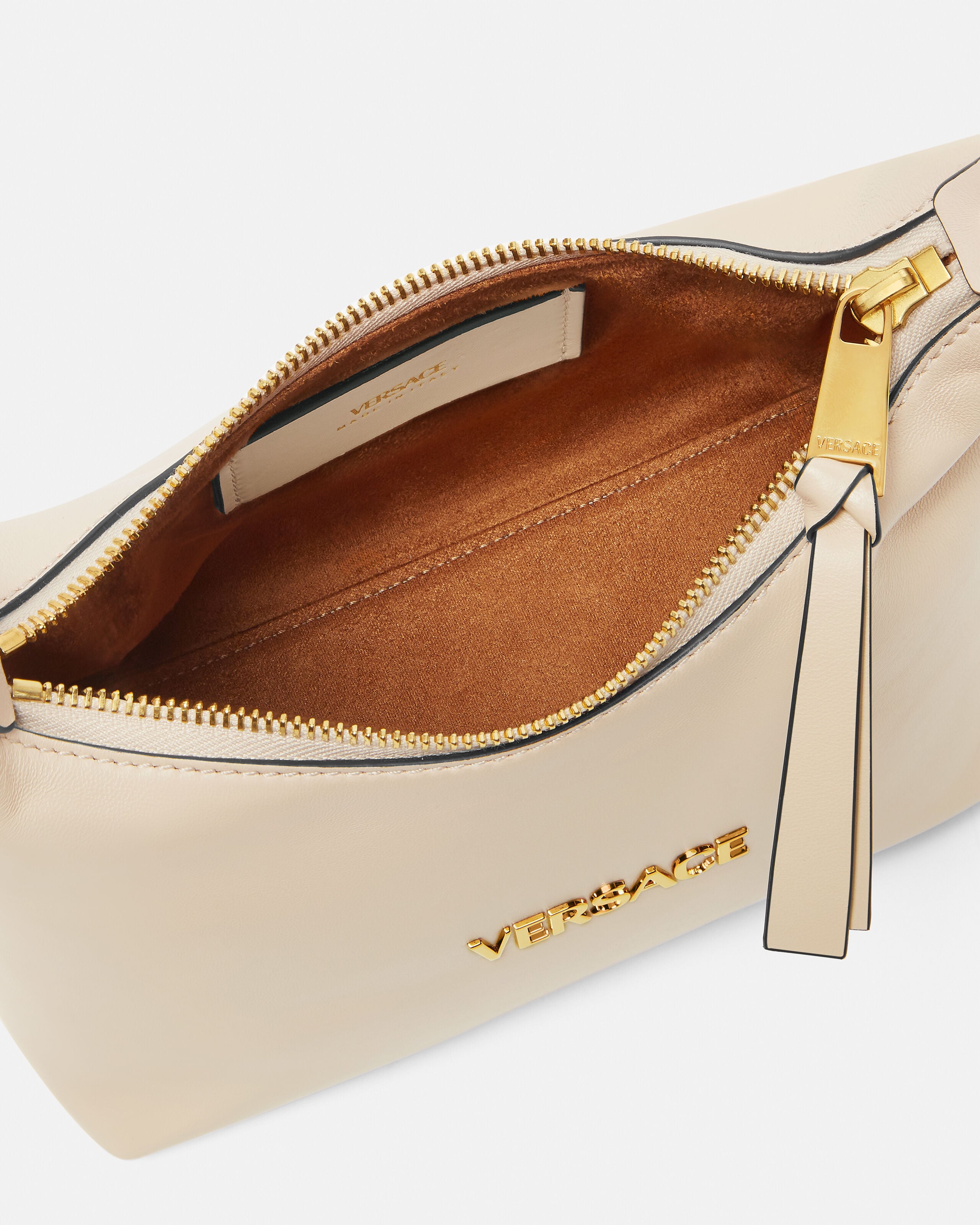 Versace Tag Nappa Hobo Bag Beige | VERSACE US
