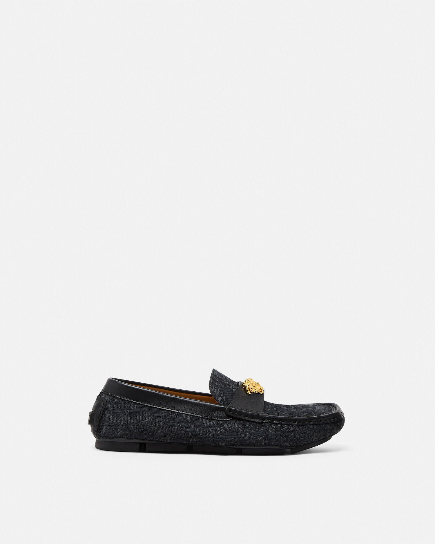 La Medusa Jacquard Canvas Driver Shoes Black | VERSACE US