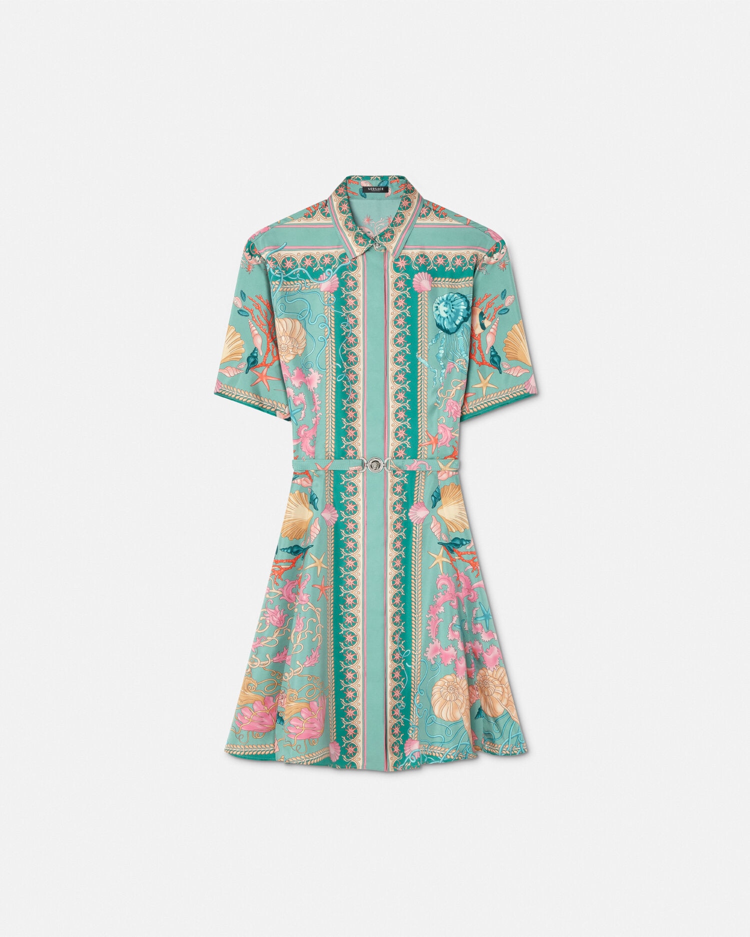 Underwater Barocco Silk Mini Shirt Dress Green,Multicolor Underwater Barocco Silk Mini Shirt Dress Green,Multicolor