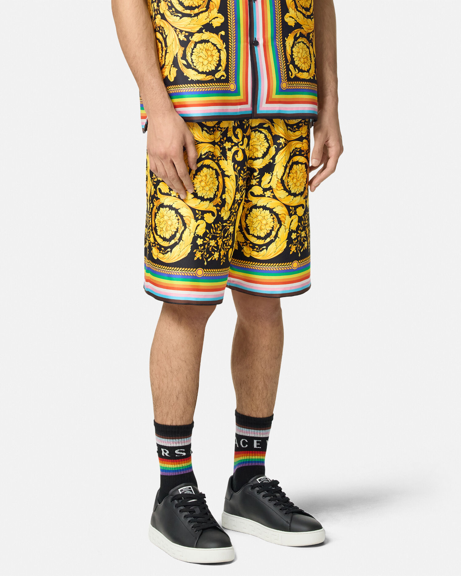 Pride Barocco Silk Shorts Black Print VERSACE US