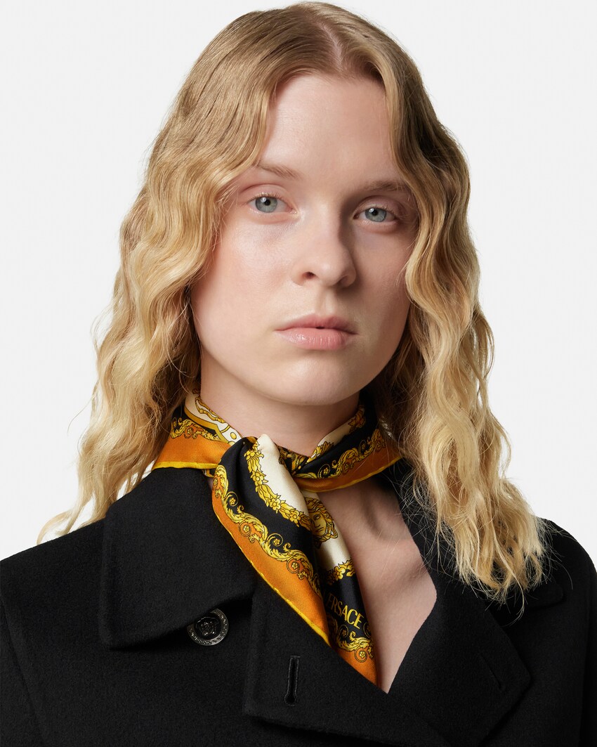 Foulard aus bedrucktem Seidentwill 45 cm  Schwarz+Gold 4