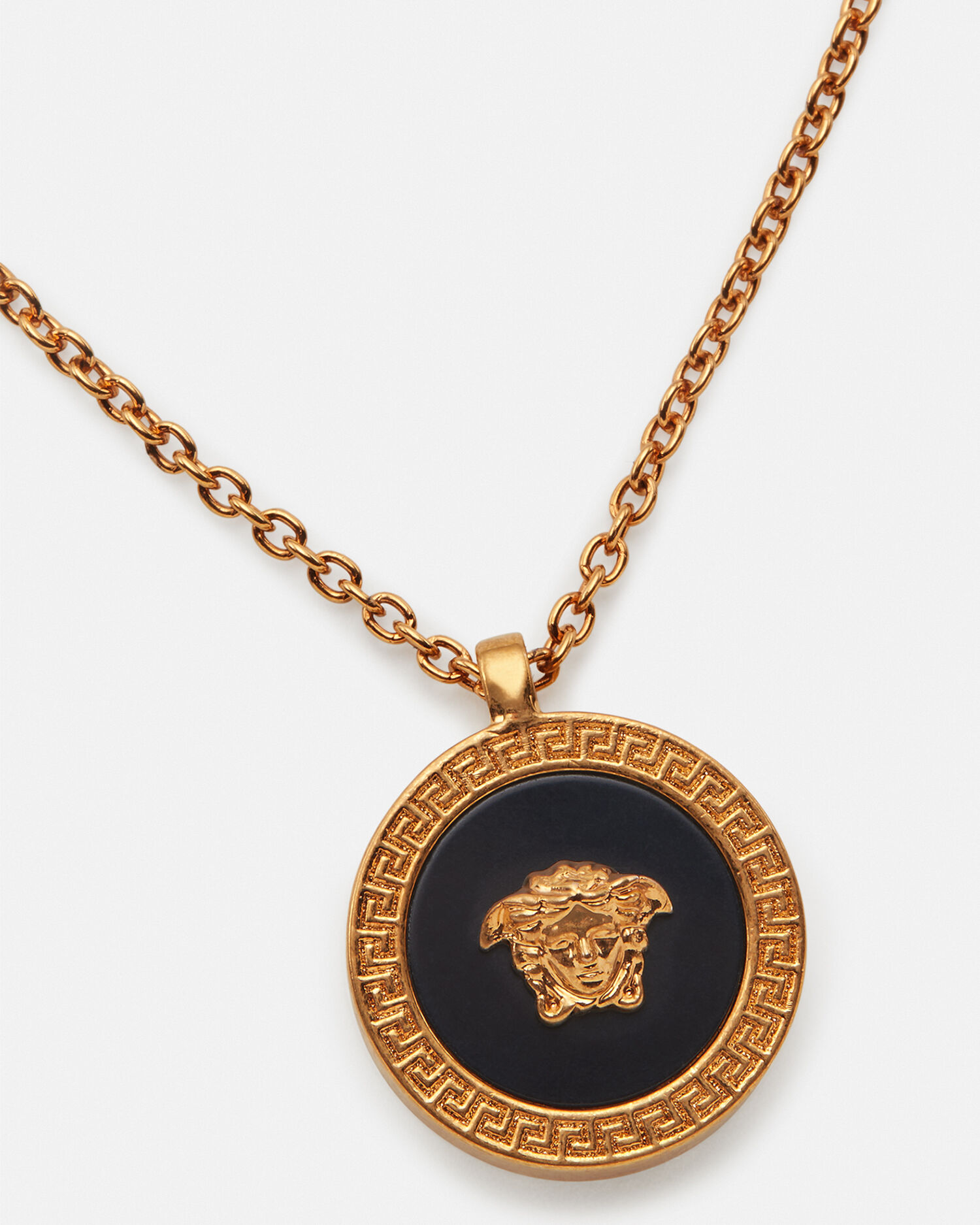 Enamel Medusa Necklace Gold Black Versace US