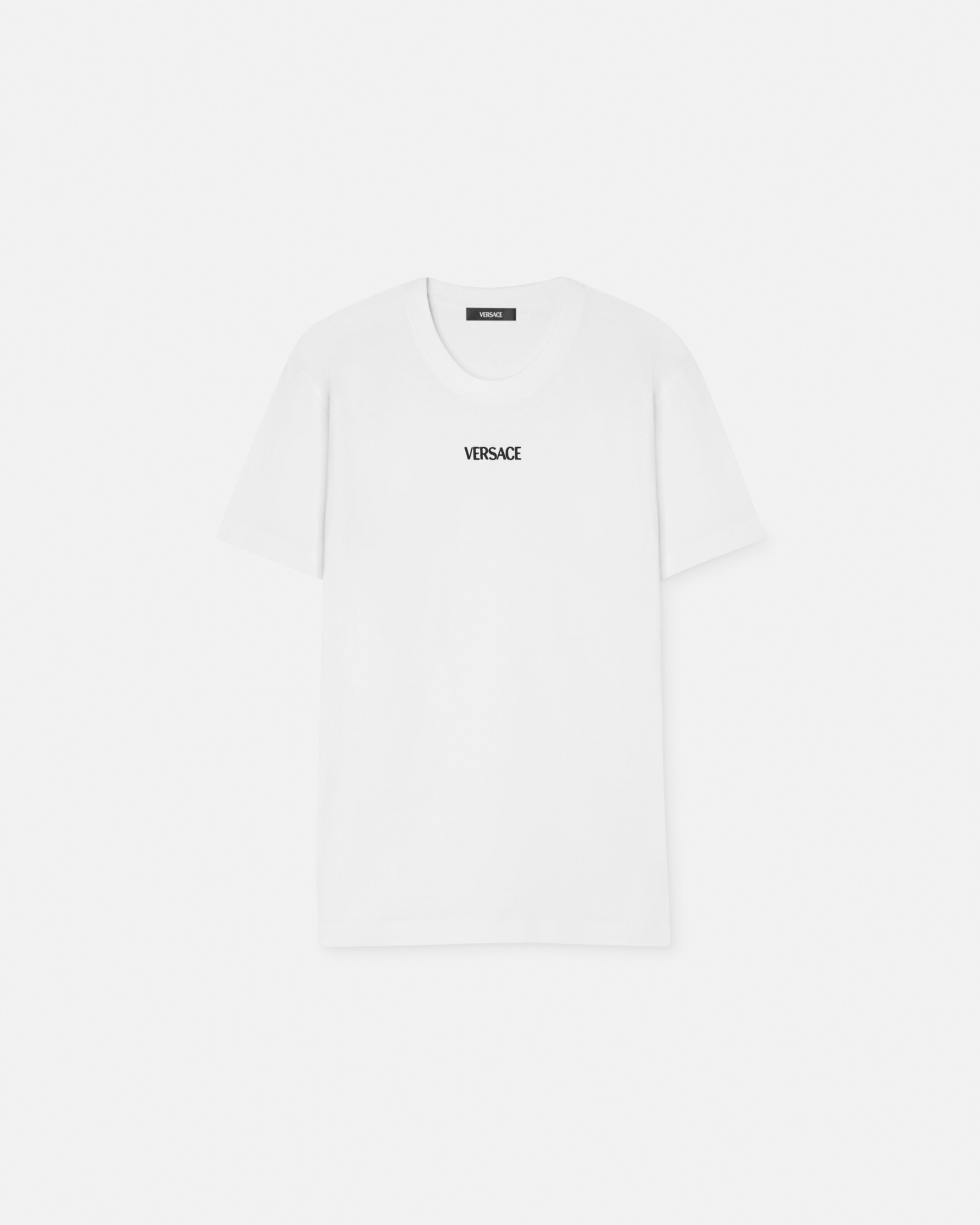Embroidered Cotton-Jersey Slim T-Shirt Black | VERSACE CA