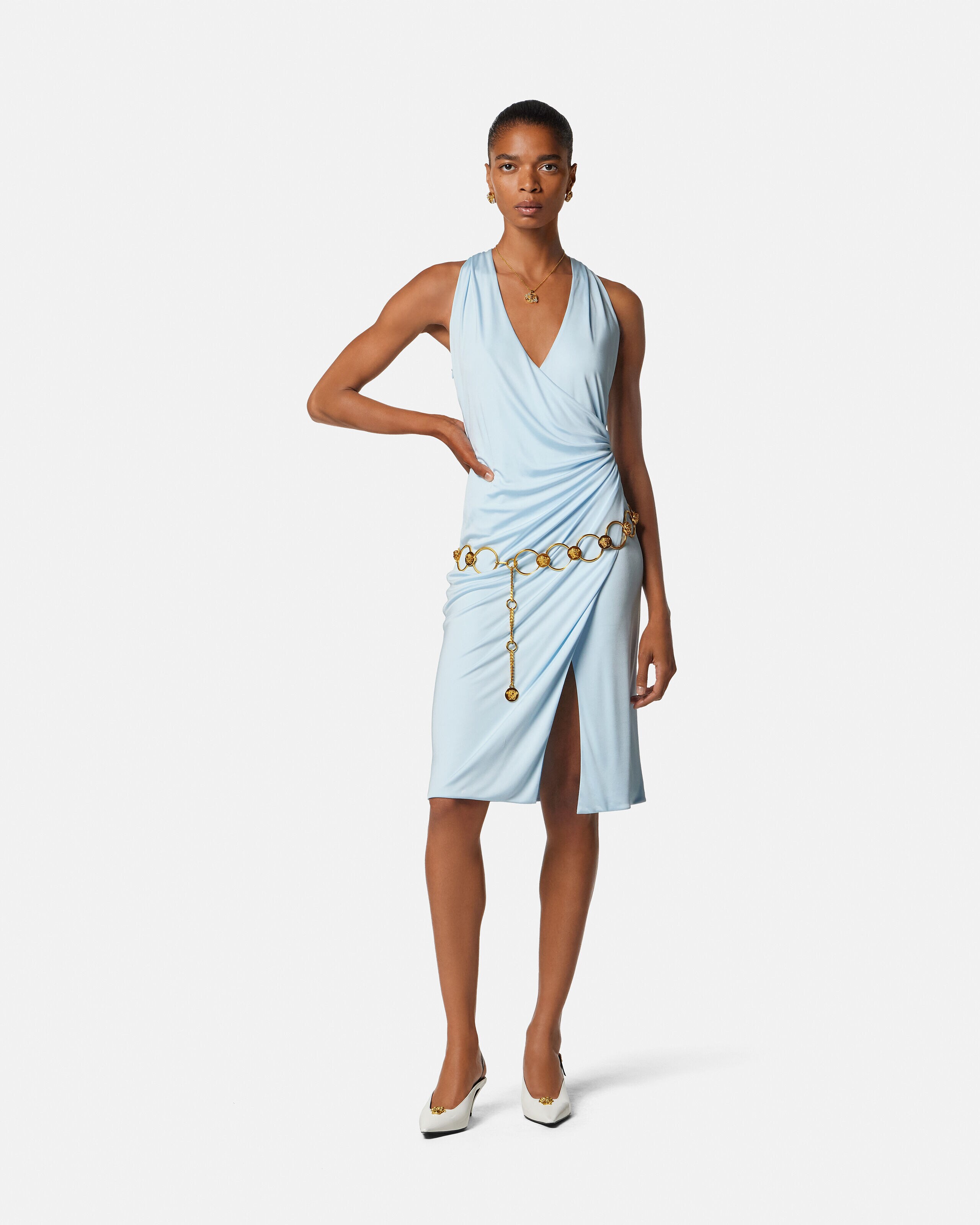 Viscose-Jersey Midi Dress Blue | VERSACE