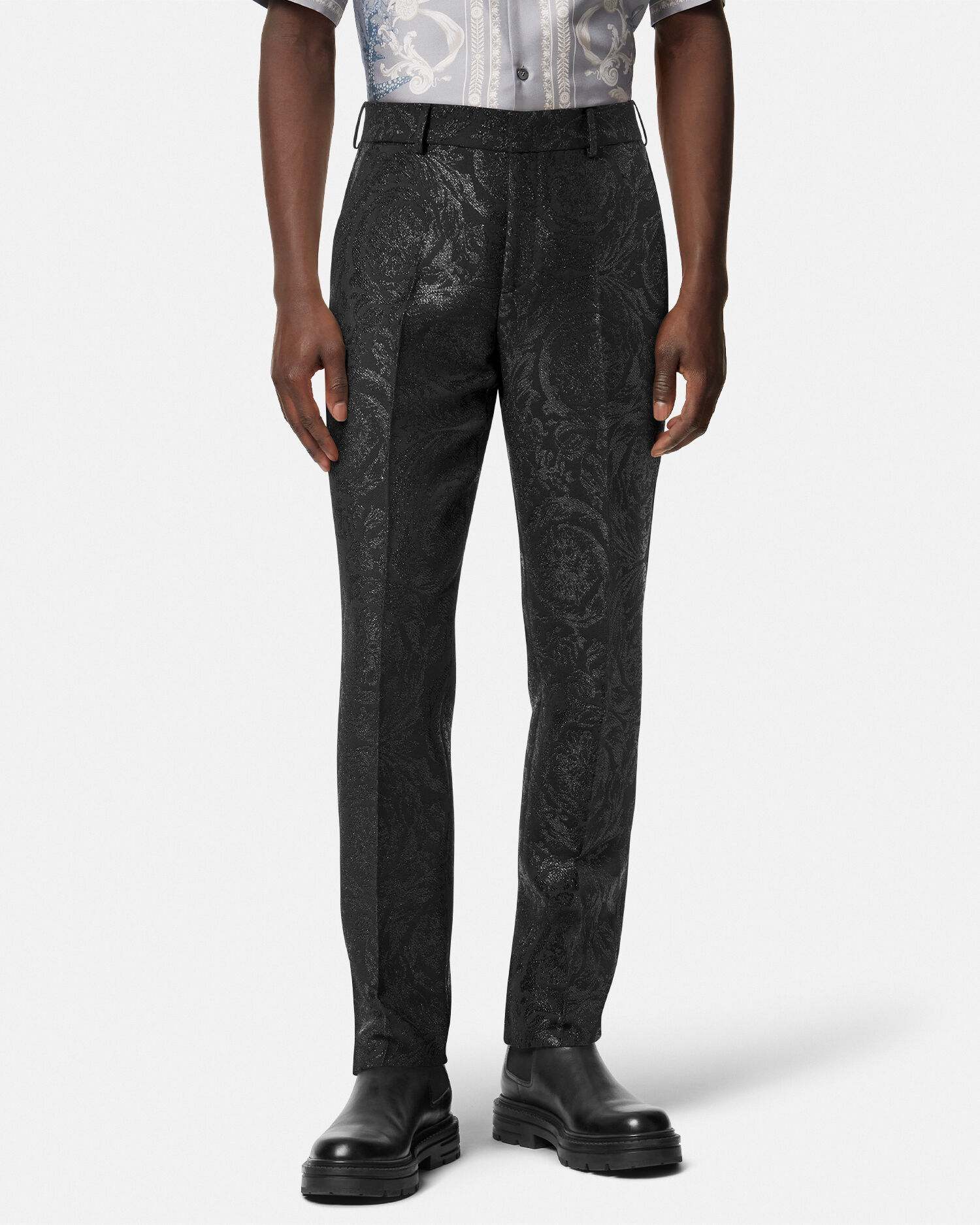 Barocco Jacquard Formal Pants Black VERSACE US