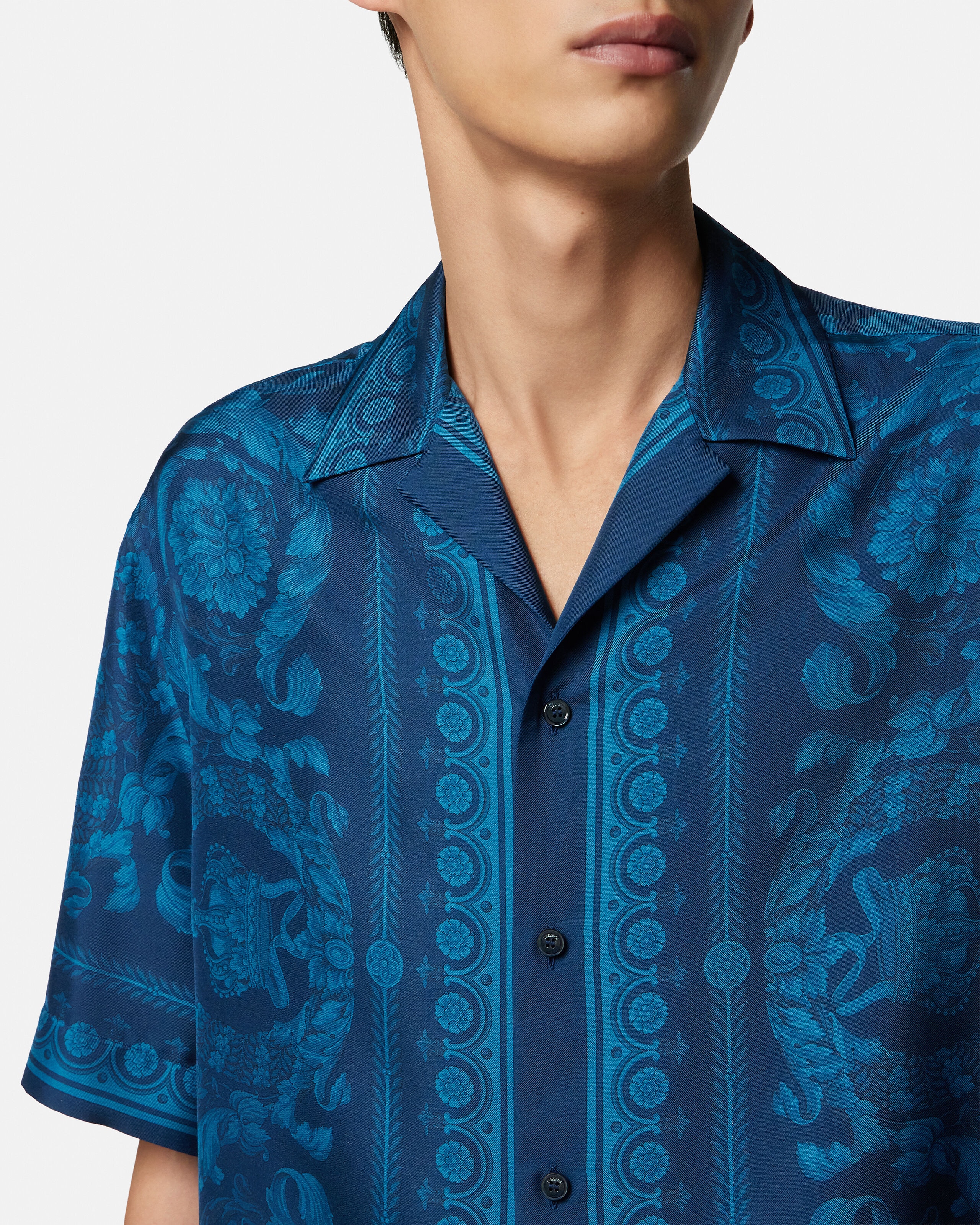 Barocco Silk Shirt Blue | VERSACE