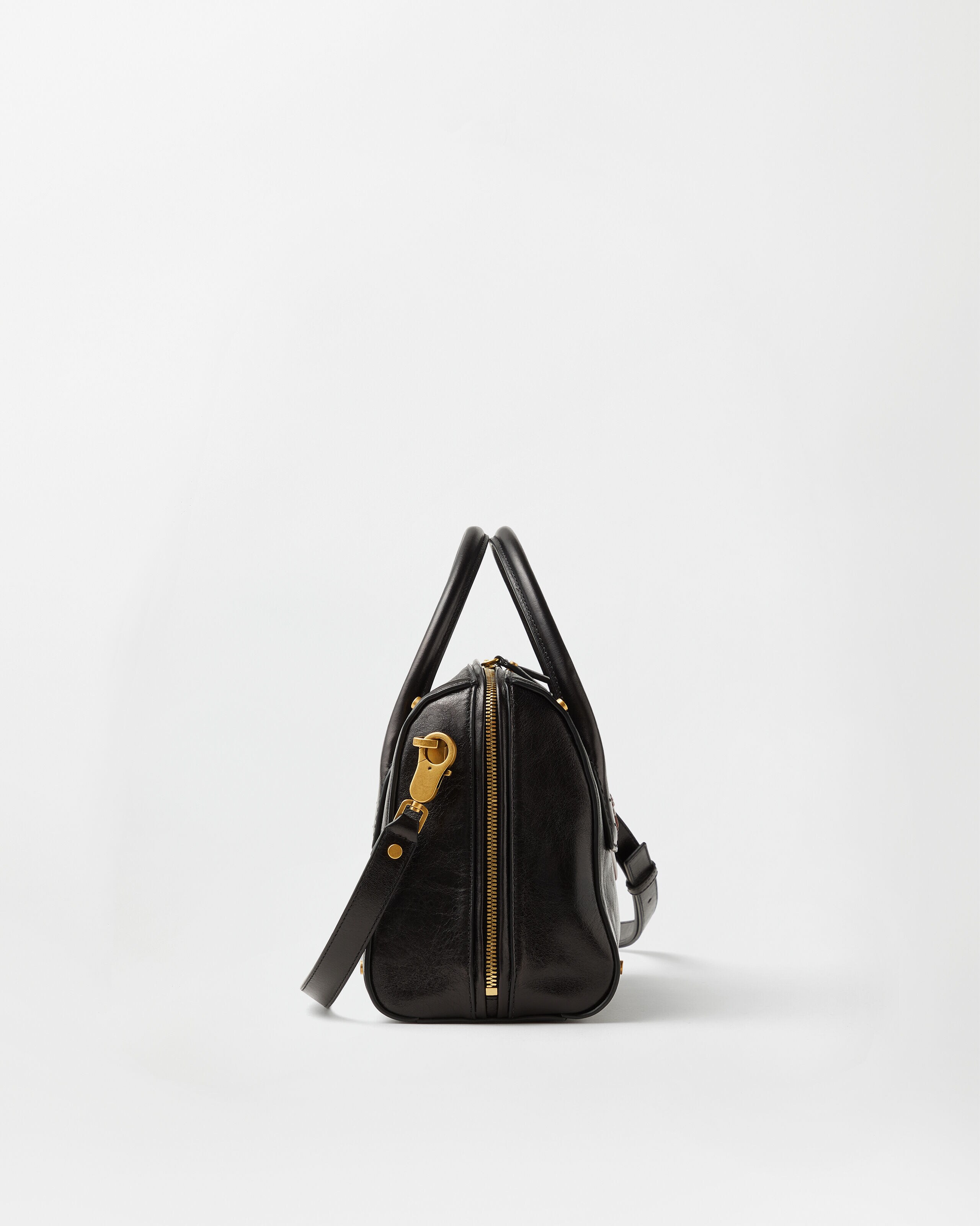 Roomy Leather Boston Bag Black,Brown | VERSACE US
