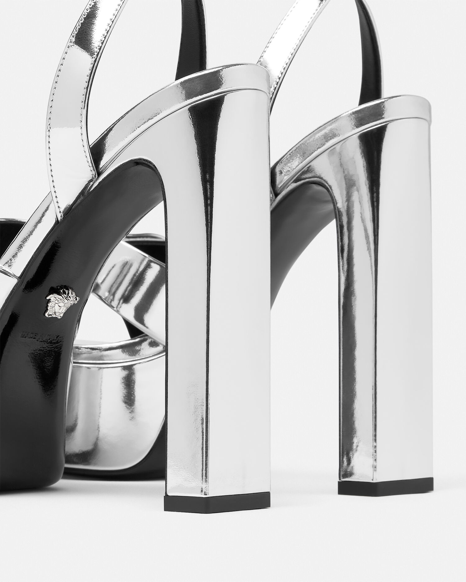 Gianni Ribbon Metallic Sandals 140 mm | VERSACE US