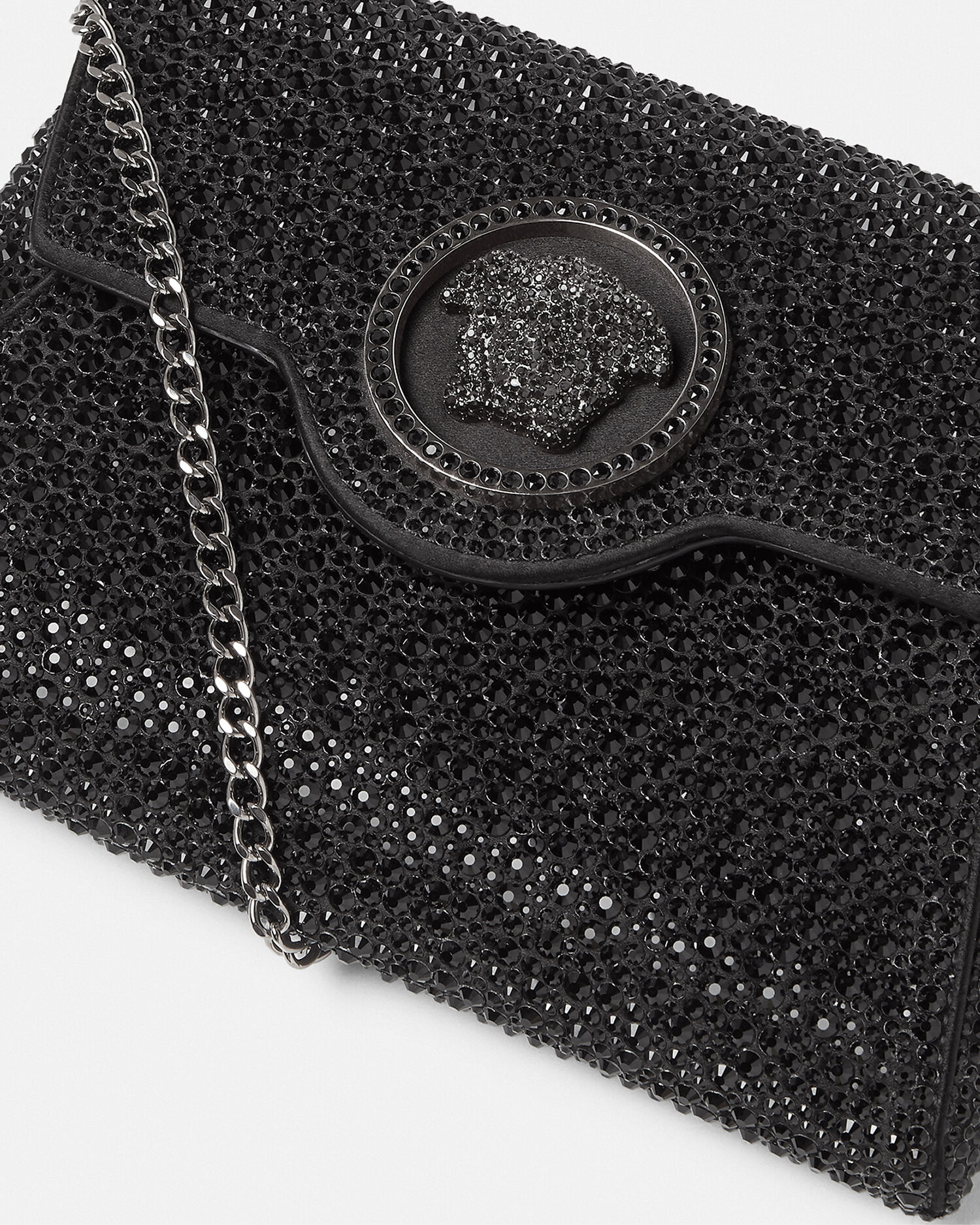 【新品同様✨】ヴェルサーチ / ラ メドゥーサ エンベロープ クラッチ La Medusa Embellished Satin Clutch Black | VERSACE US