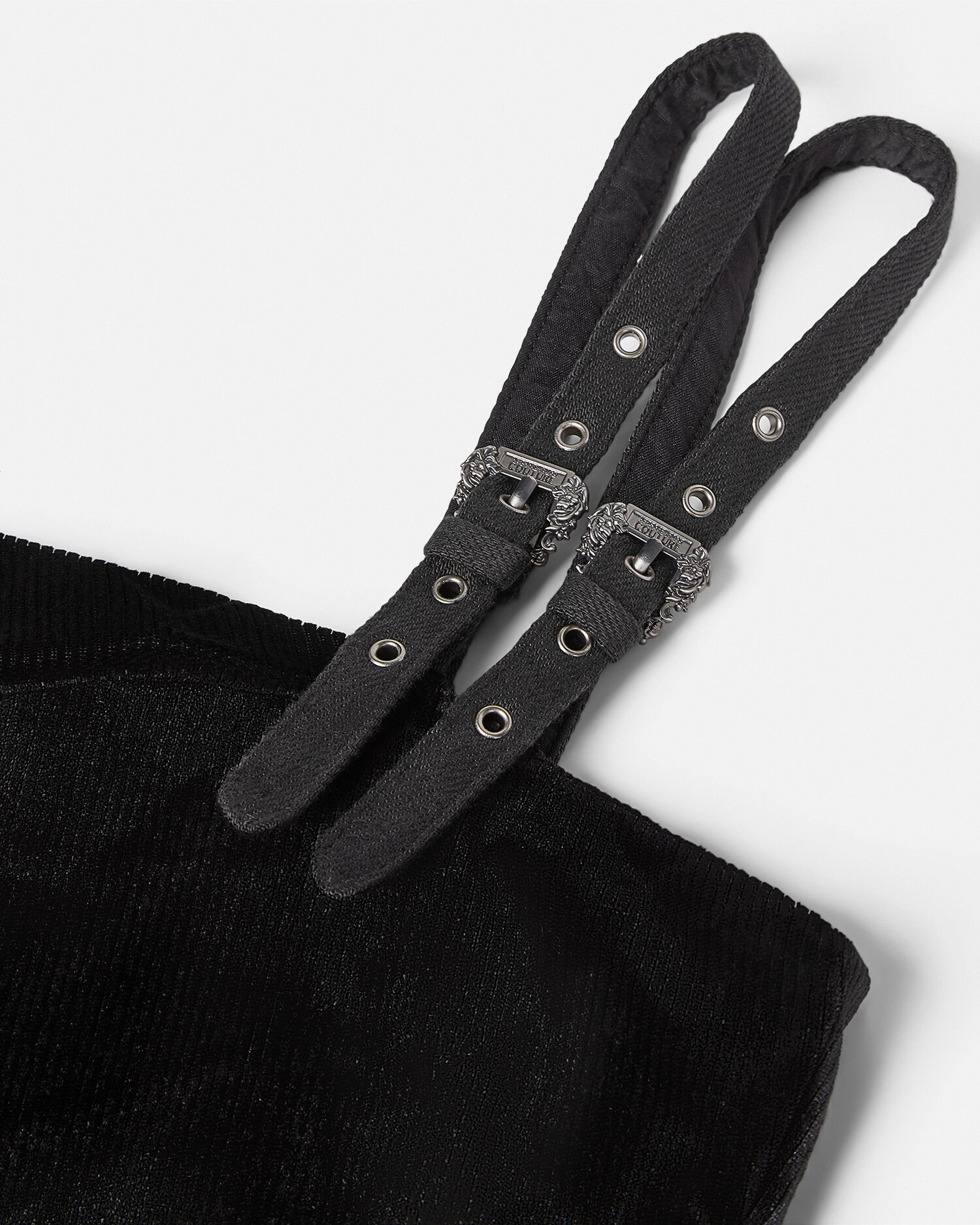 Baroque Buckle Ribbed One-Shoulder Top