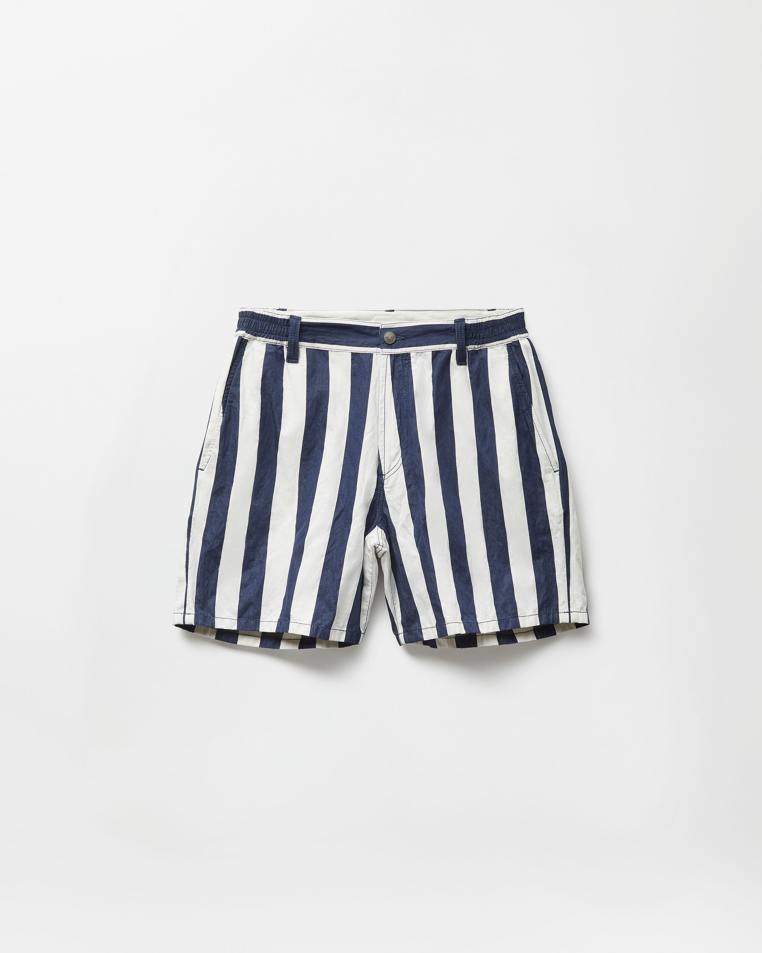 Striped Cotton Denim Shorts White,Blue | VERSACE US