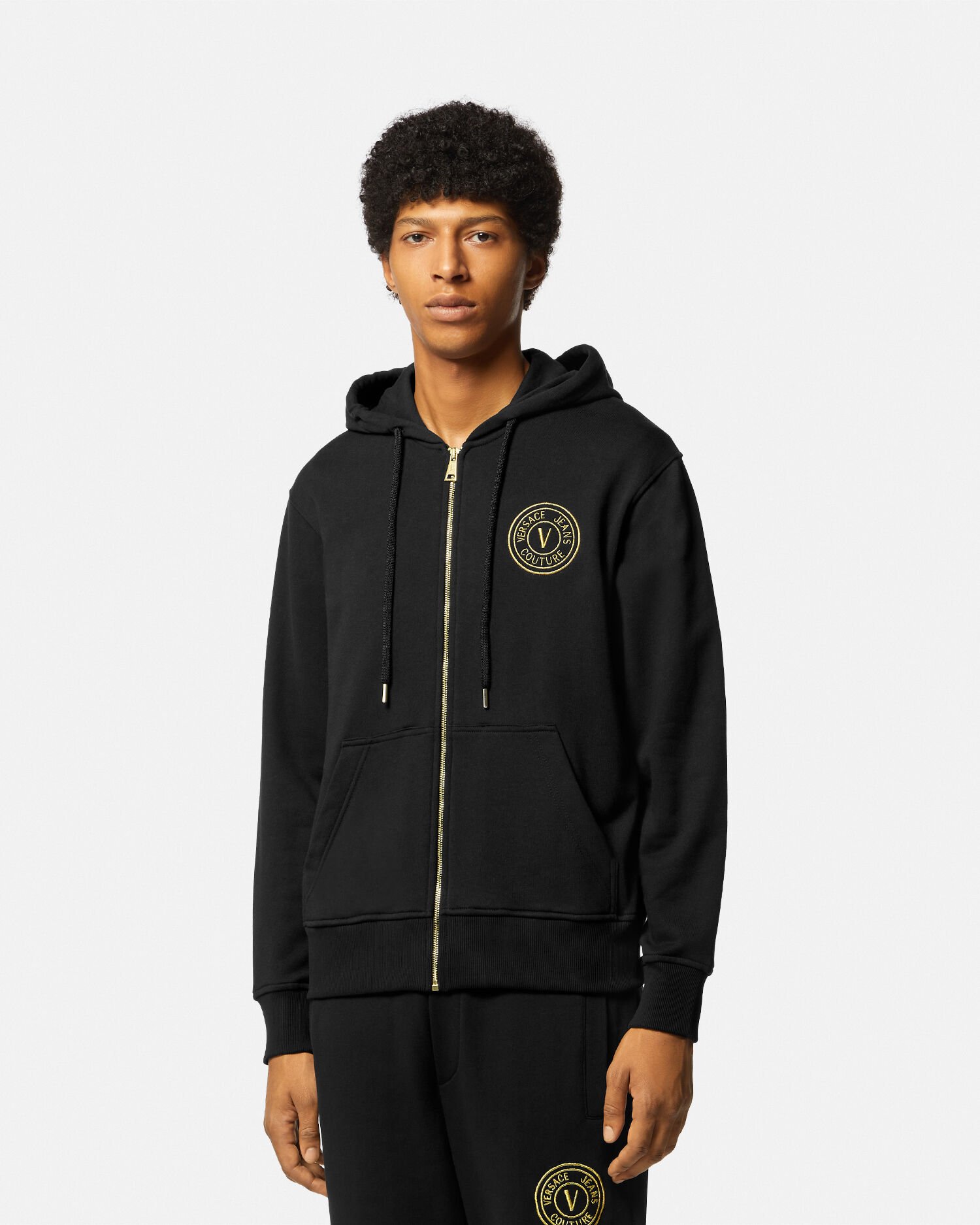 V Emblem Zip Hoodie VERSACE US